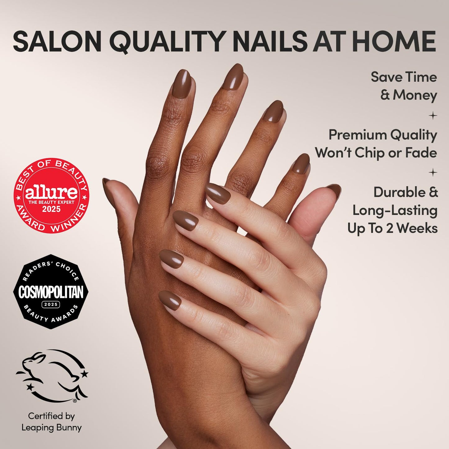 Glamnetic Press On Nails - Chocolate Brown | Opaque Muted Soft Brown Short Oval Fake Nails, Salon Quality | 15 Sizes - 30 Nail Kit