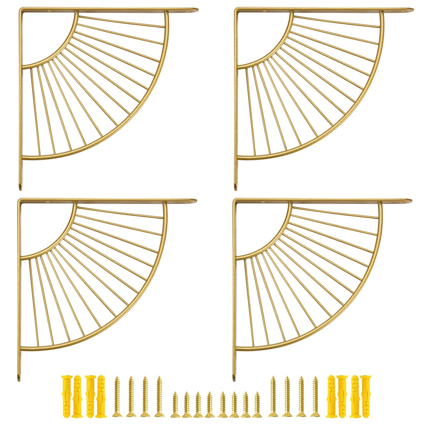Z METNAL Decorative Shelf Brackets, Brass Metal Shelves Bracket, Wall Decor, Modern Shelving Bracket for DIY Floating Shelves,Gold,6 inch,4 Pcs