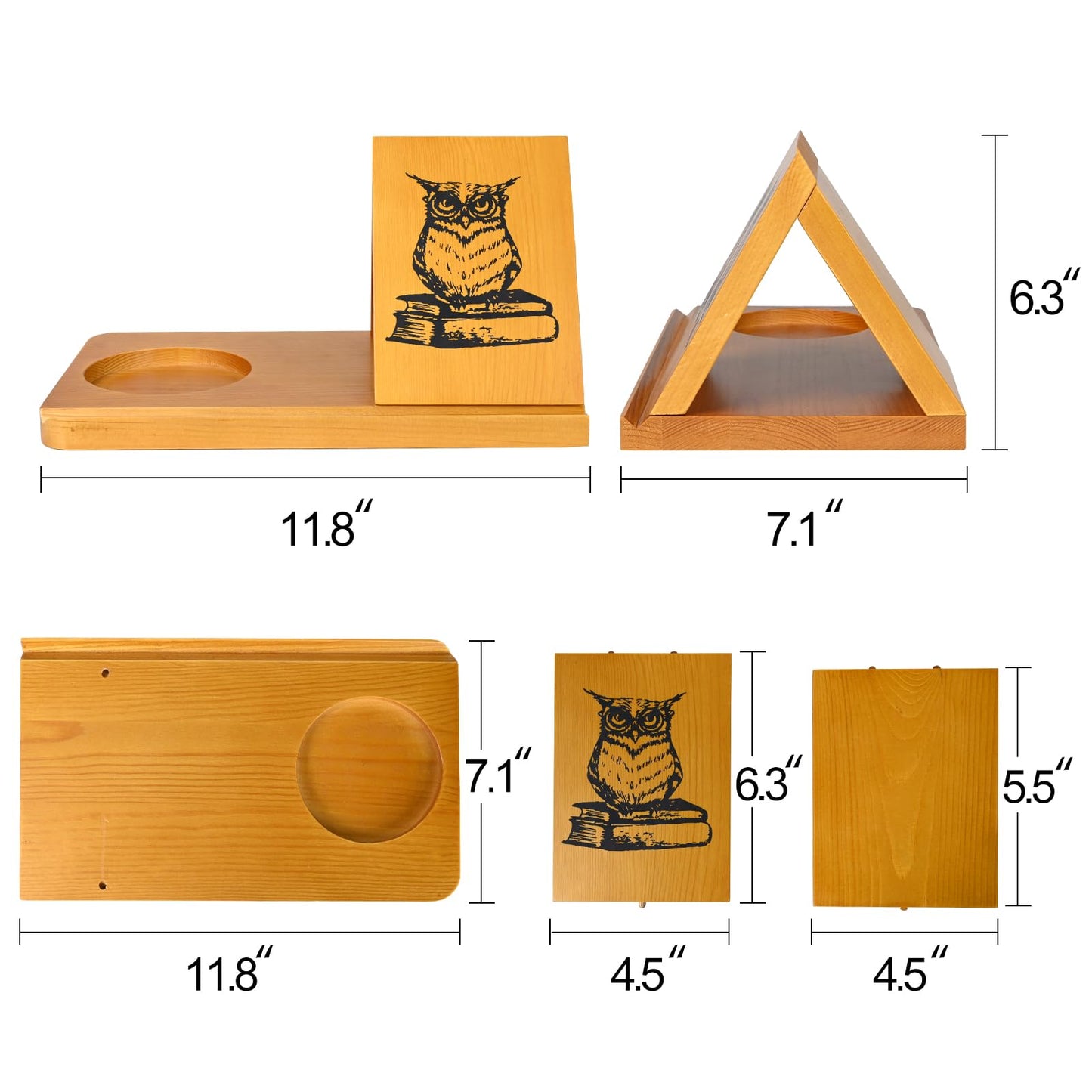 Eadvreit Book Stand, Wooden Triangle Book Holder, Book Rest with Cup Holder, Small Bookshelf Suitable for Reading or Desktop Decoration, Coffee and Book Lovers Gifts