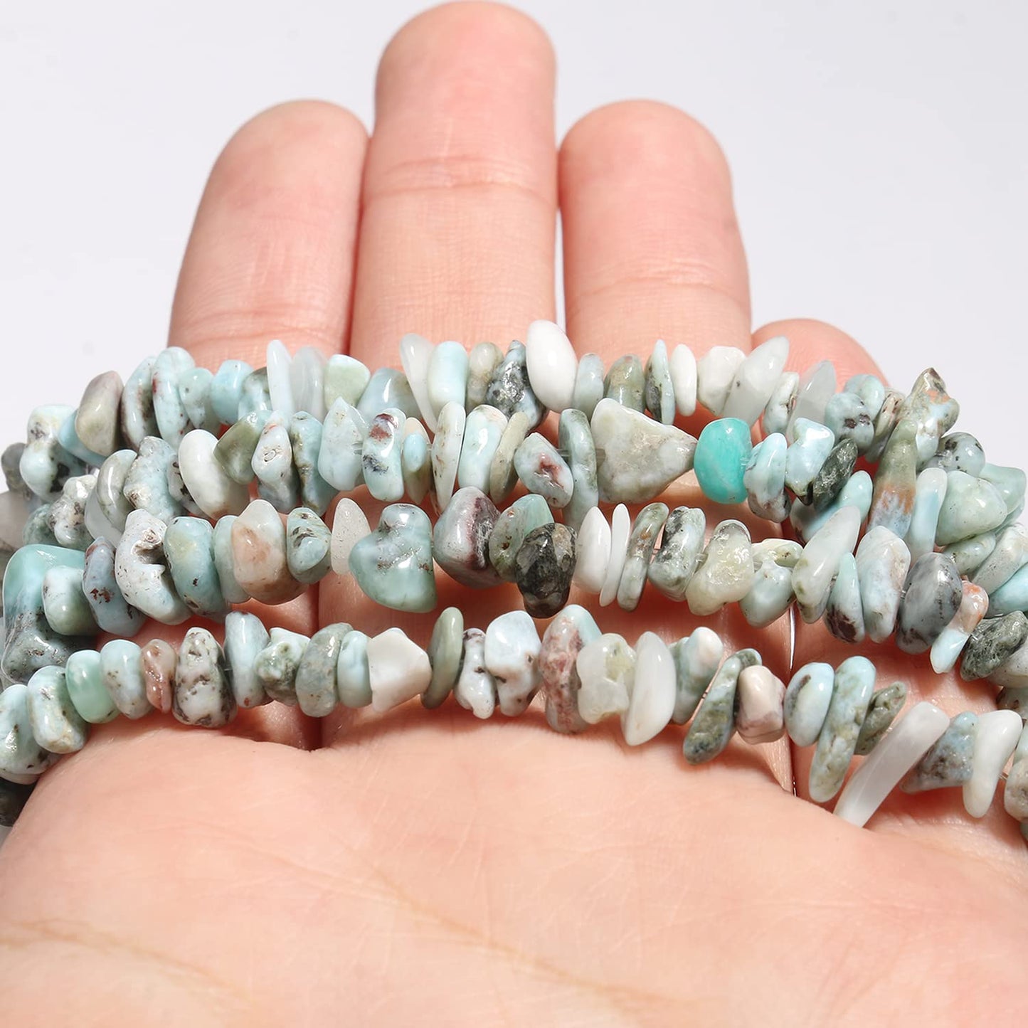 30in Larimar Natural Chip Stone Beads 5-8mm About 230pcs, Irregular Drilled Light Blue Green Bead for Bracelets Jewelry Making Supplies for Adults, DIY Crafts.