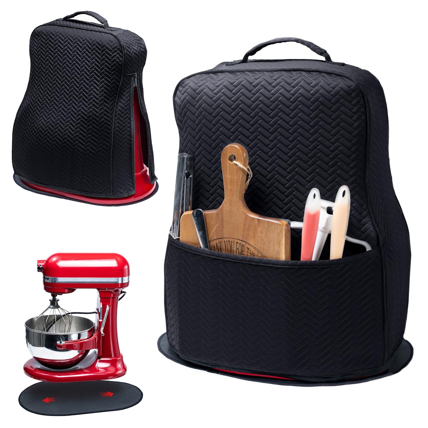 BAGSPRITE Stretchy Stand Mixer Cover with Appliance Slider– Washable Applicance Cover Compatible with KitchenAid Mixer 6/7/8 Quart – Dust Cover with Pockets for KitchenAid Accessories and Attachments
