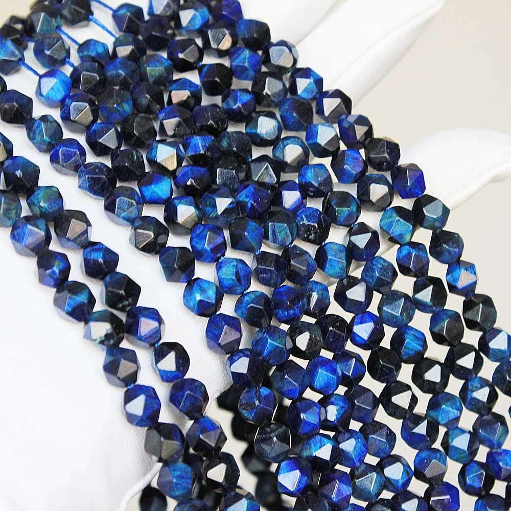 MJDCB Best Sellers Natural Stone Beads Faceted Polygon Blue Tiger Eye Crystal Energy Stone Healing Power for Jewelry Making(8mm)
