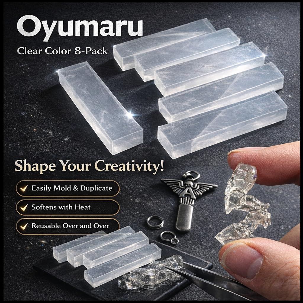 Polaris Poodle Oyumaru Clear Reusable Thermoplastic Mold Material – Clear Instant Mold for DIY Casting, Miniatures, Jewelry & Craft Duplication (8 Pack)