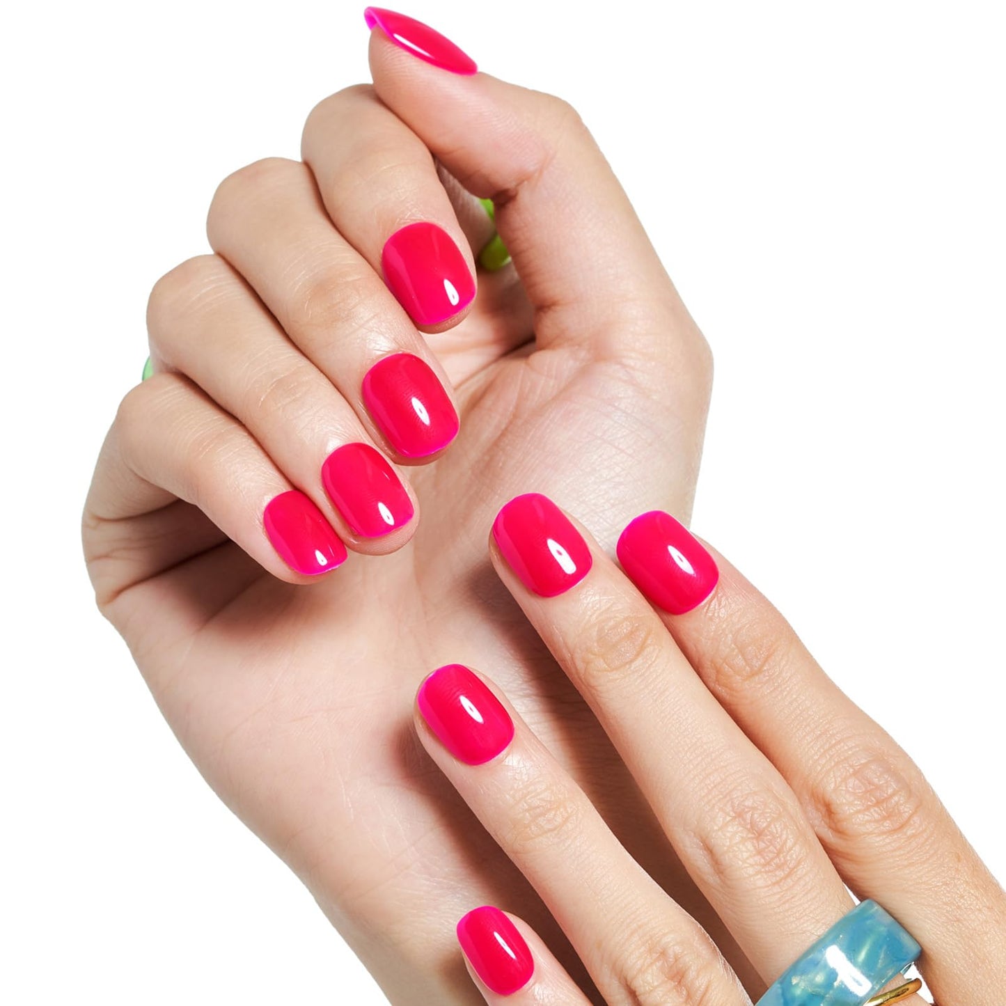 GLAMERMAID Press On Nails Short Squoval with Press on Toenails Sets,Hot Pink 48 Pcs Nails Press Ons,Hand and Toenails Sets for Women