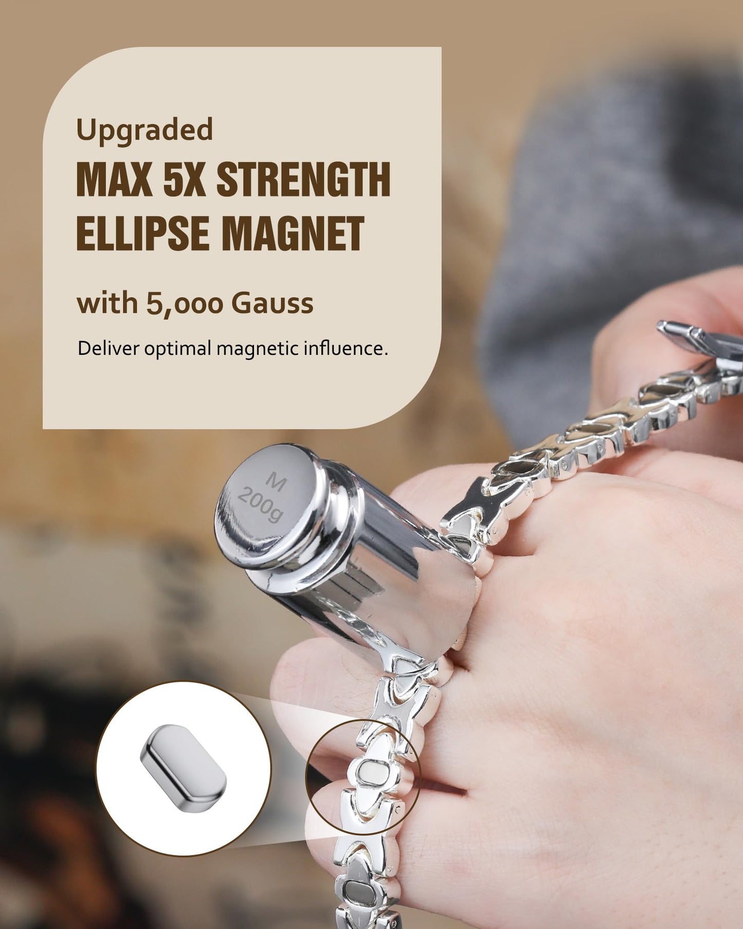 Jecanori 5X Strength Magnetic Copper Bracelet for Women —Updated 5,000 Gauss Ellipse Magnets — Premium Butterfly Clasp & Adjustable Length,Silver Four-Leaf Clover