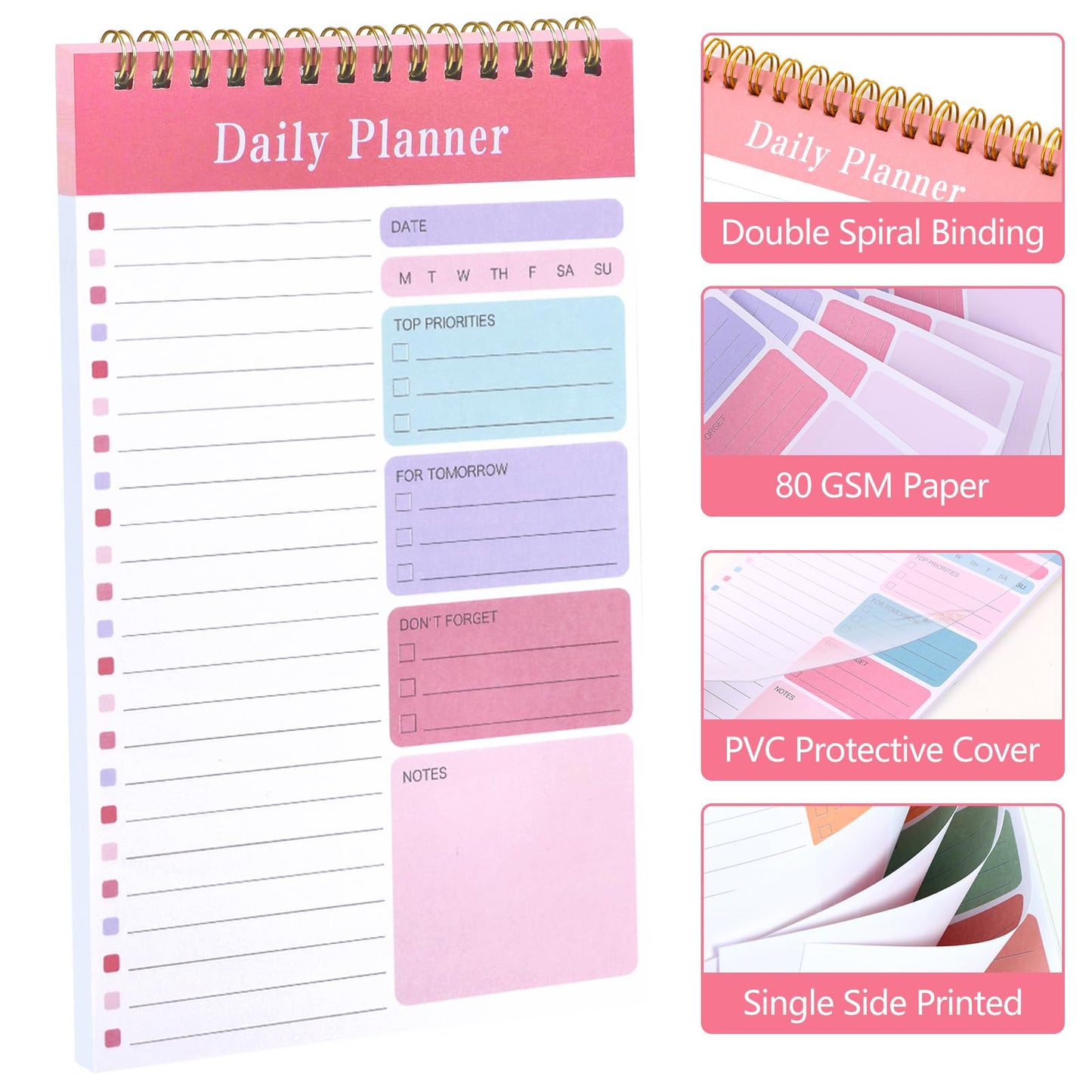LABUK 10 Pack Daily To Do List Notebook 5" x 8" Daily Planner 30 Sheets Spiral to Do List Notebook for Classroom Office Plan Work Schedule Checklist