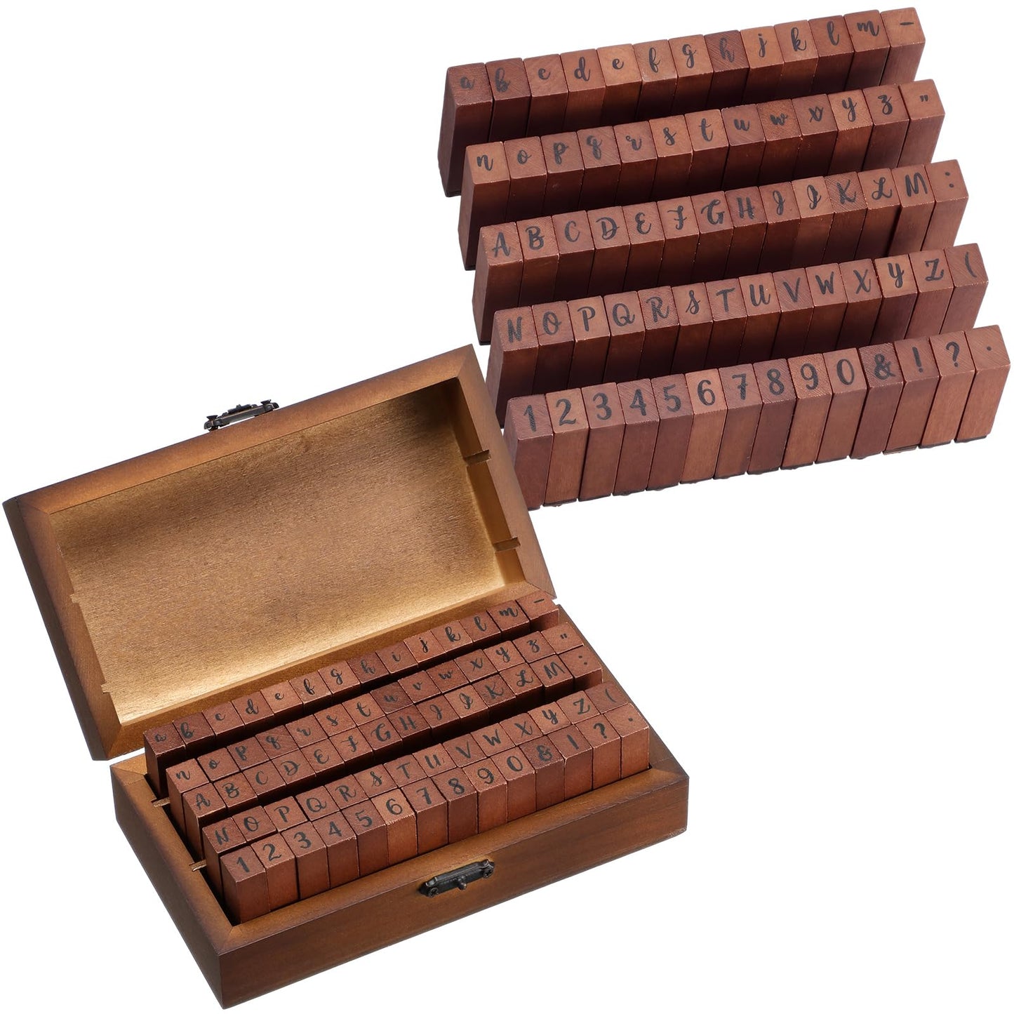 Fuyoooo 70 Pcs Alphabet Wooden Rubber Stamps with Box Letter Number Symbol DIY Craft Alphabet Stamps Set for Card Making DIY Craft Scrapbooking Supplie