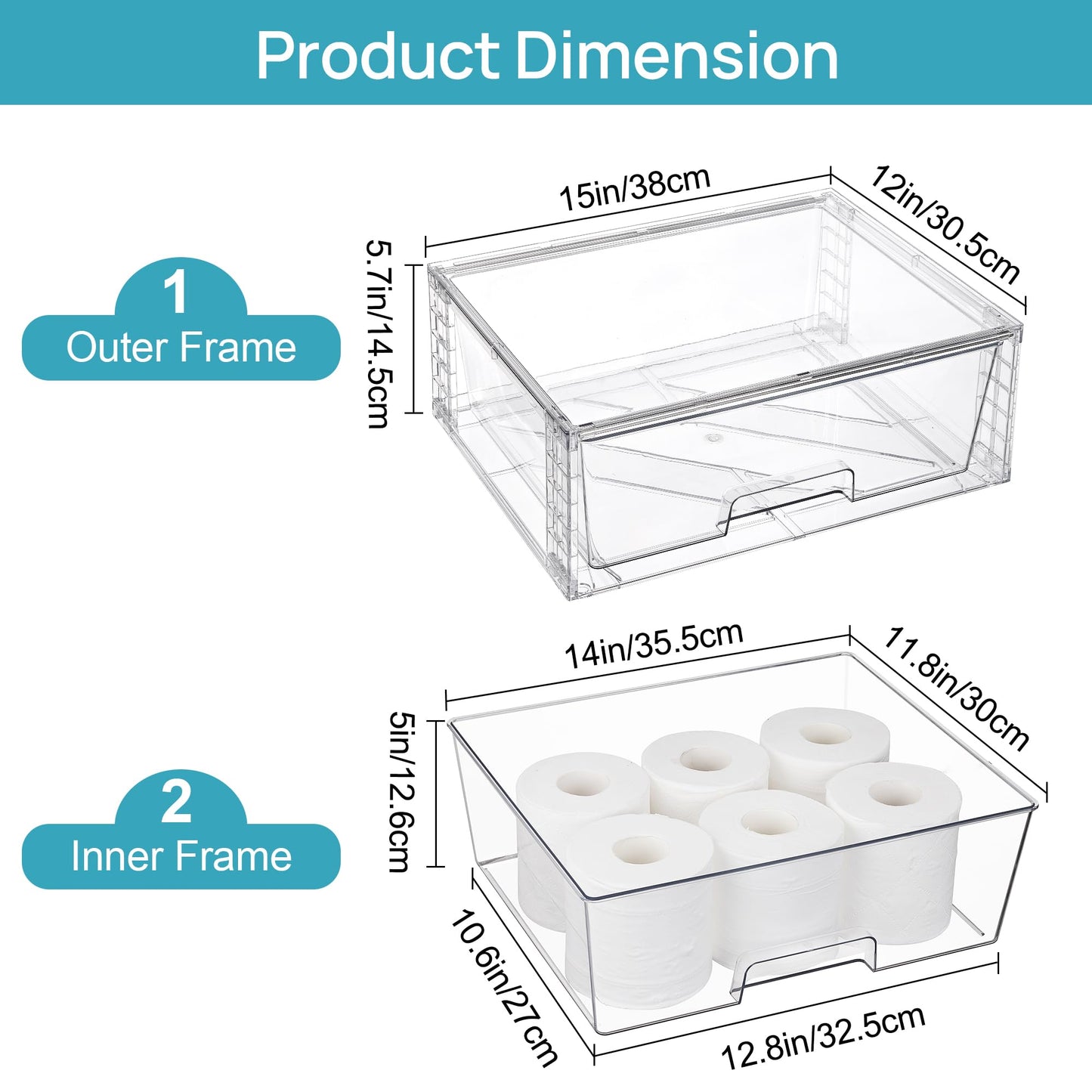 Vtopmart 2 Pack Large Stackable Storage Drawers,Easily Assemble Clear Acrylic Bathroom Closet Undersink Organizers,Plastic Storage Bins for Cabinet,Kitchen Pantry,Medicine Organization