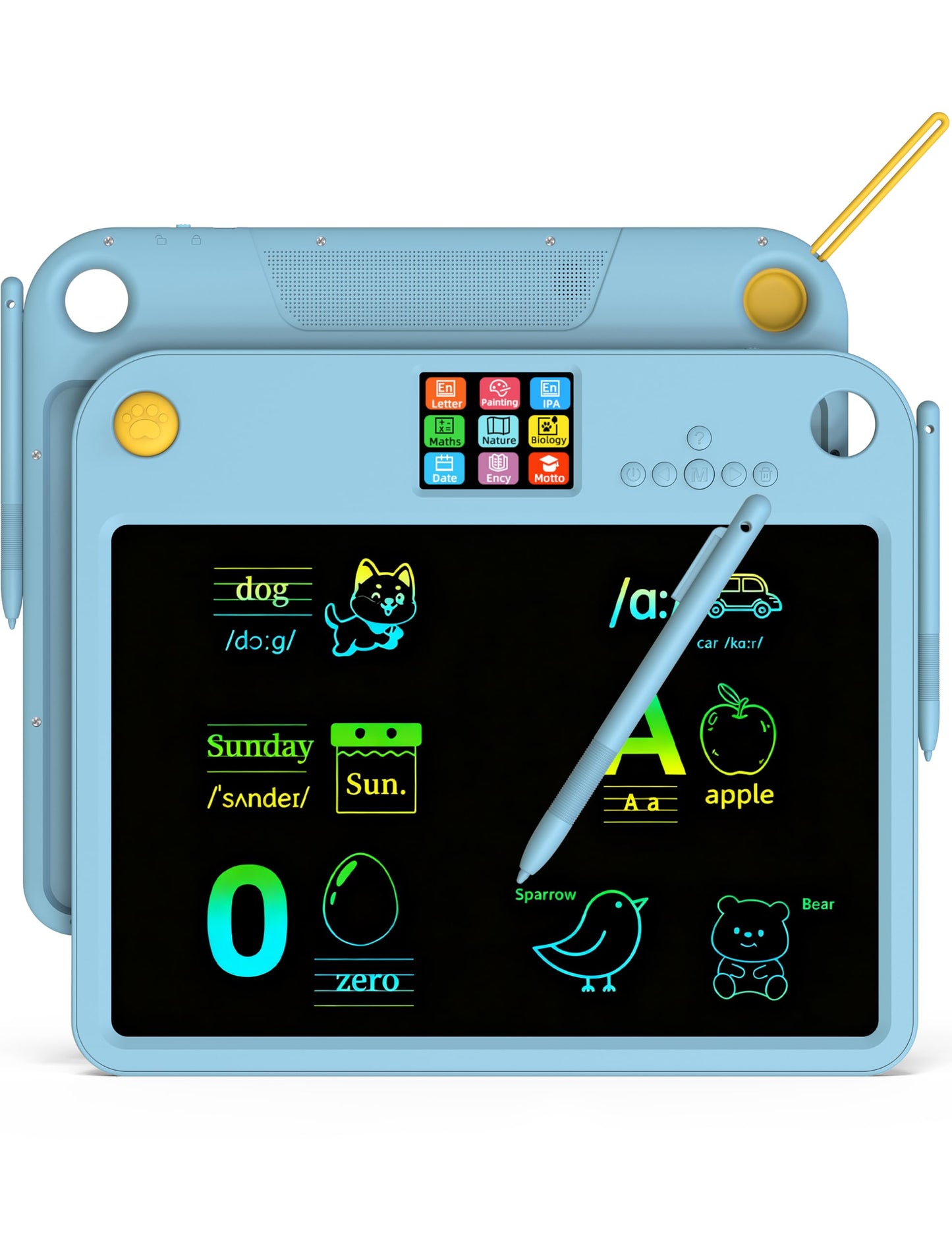 Multifunctional LCD Writing Tablet for 4-9 Kids Dual-Screen Pad（9 Learning Themes） Charging Erasable Board with Extra Stylus Lock Switch,Educational Learning Toys Birthday Gifts for Girls Boys (Blue)