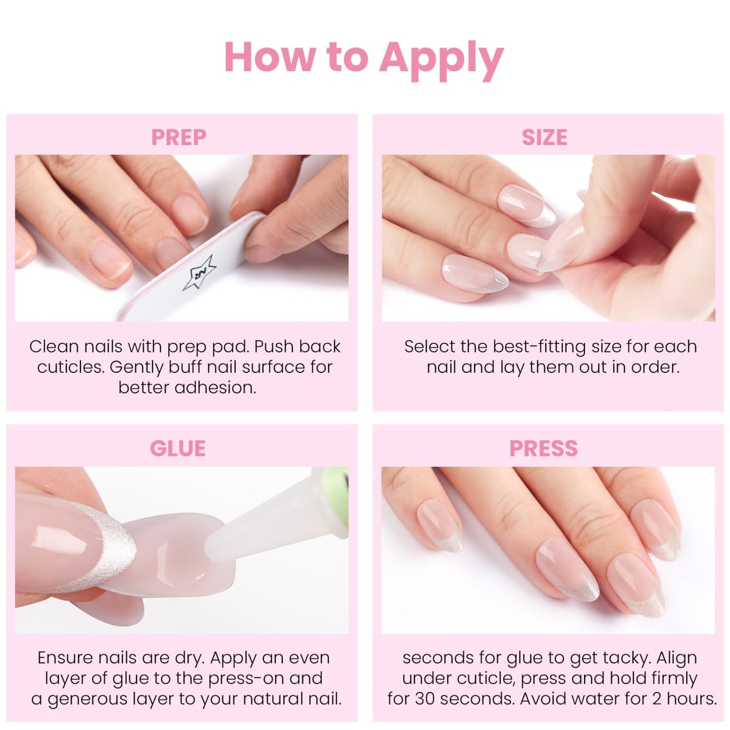 Nail Reformation Press On Nails, Rosewater | Ombre Pink Velvet Shimmer Medium Almond Fake Nails with Glossy Finish, Reusable Stick On False Nails Kit - 30 Pcs in 15 Sizes with Glue, Gifts for Women