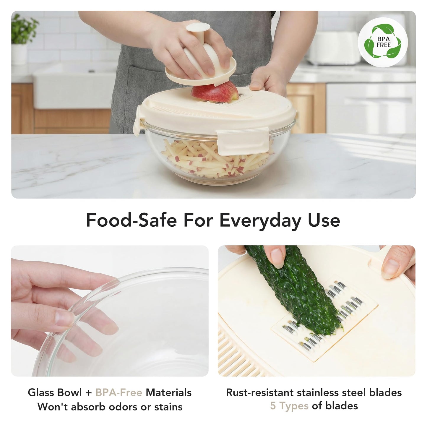 Genicook Salad Chopper with Bowl, Vegetable Chopper for Salad Prep, 8.5 Cup Glass Bowl, Food Chopper for Kitchen, Onion Chopper, BPA-Free & Dishwasher Safe, Easy Meal Prep Tool
