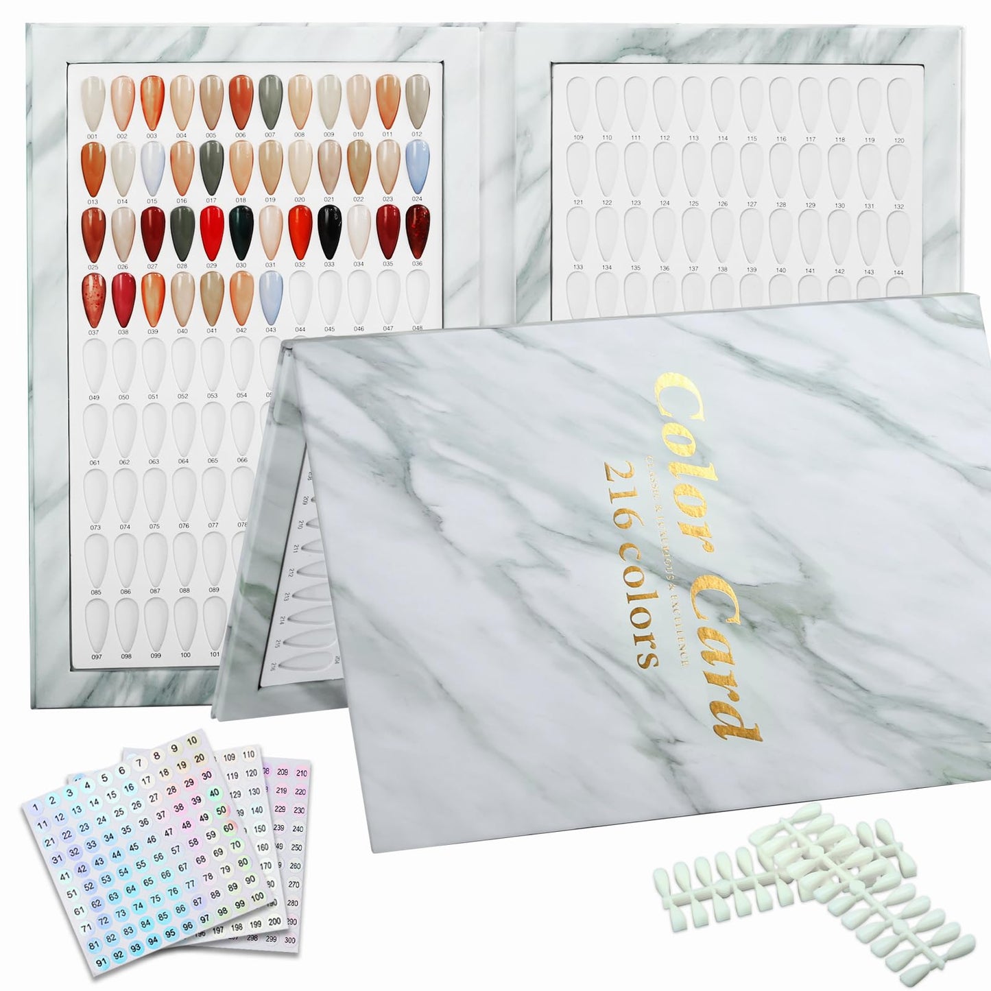 C12rtive 216 Nail Colors Book,Professional Nail Polish Chart Book with 240 Practice Tips & 1-300 Number Labels, Pre-Numbered Slots,Perfect for Salons and Home Use(Marble)