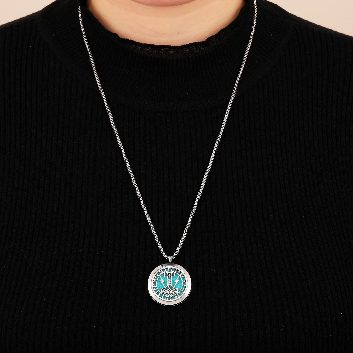 Essential Oil Diffuser Viking Necklace - Stainless Steel Locket- Best for Aromatherapy-Perfume, Fragrance, Scent Diffusers for Women and Girls (Viking Thor's Hammer)