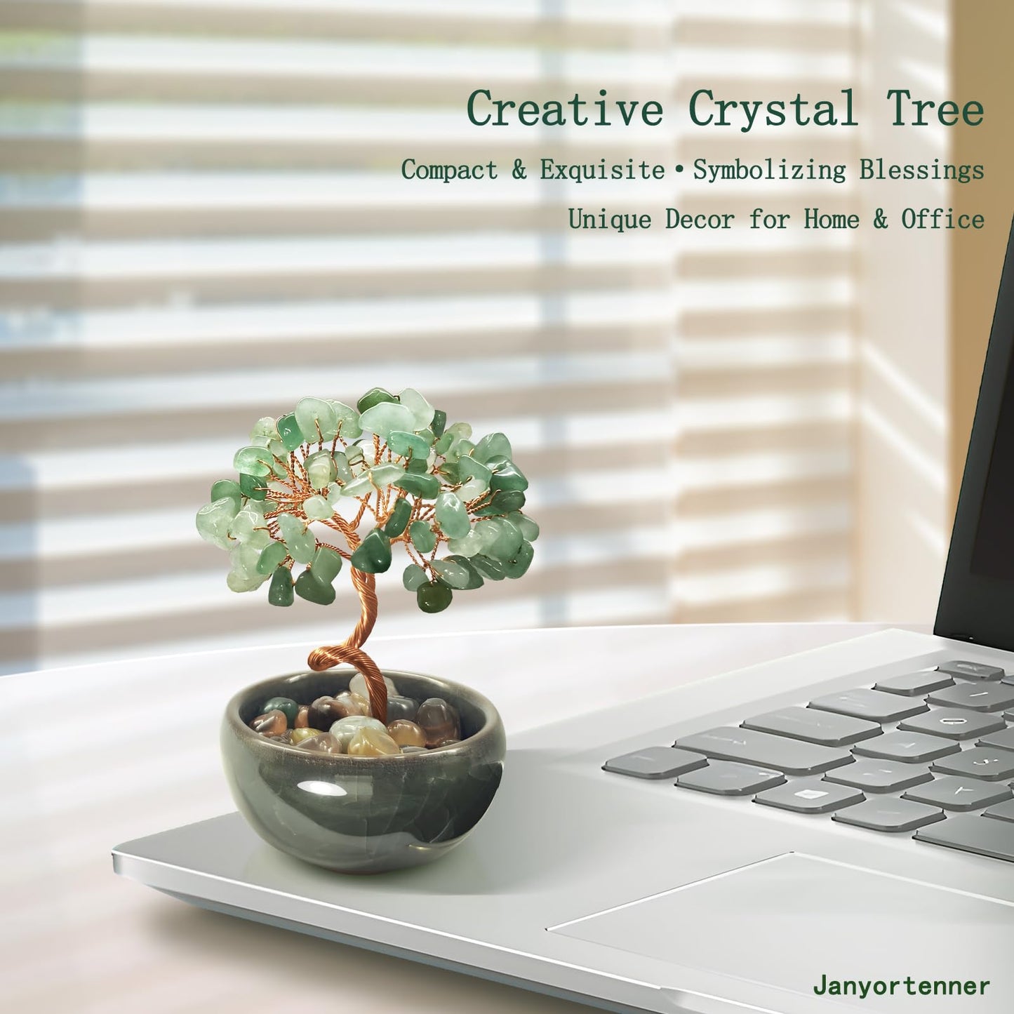 Janyortrenner Green Aventurine Crystal Tree,Harmony Office Desk Home Decor,Vitality Gift with Copper Wire in Ceramic Base
