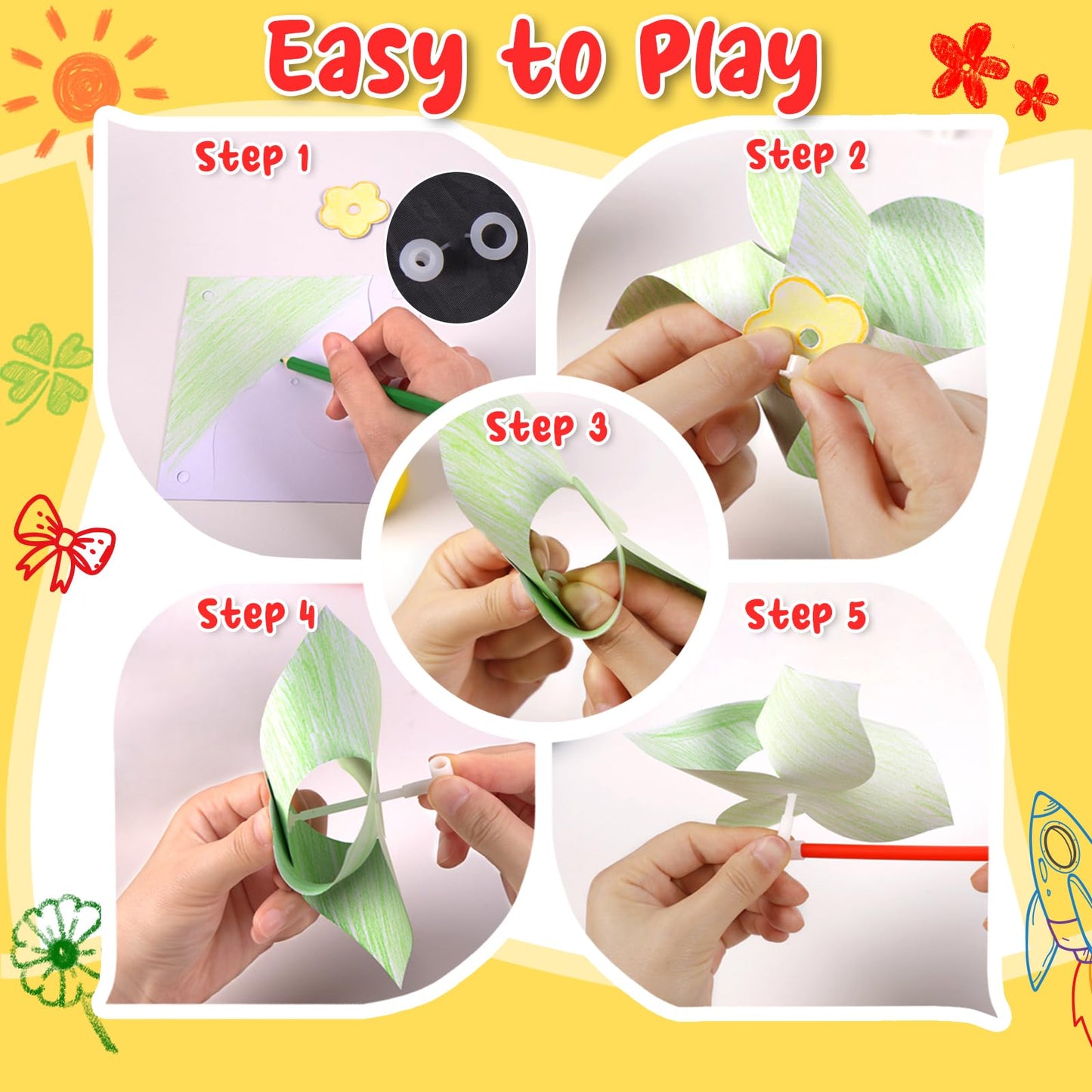 60pcs Summer Activities for Kids – DIY Paper Pinwheels Crafts, Blanks White Windmill Kits Bulk for 4th of July, Classroom Party, Back to School, Easter, Spring Art Projects