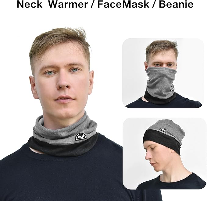 MCTi Neck Gaiter Warmer Winter Fleece Scarves Beanie Hat for Skiing Cycling Elastic Closure