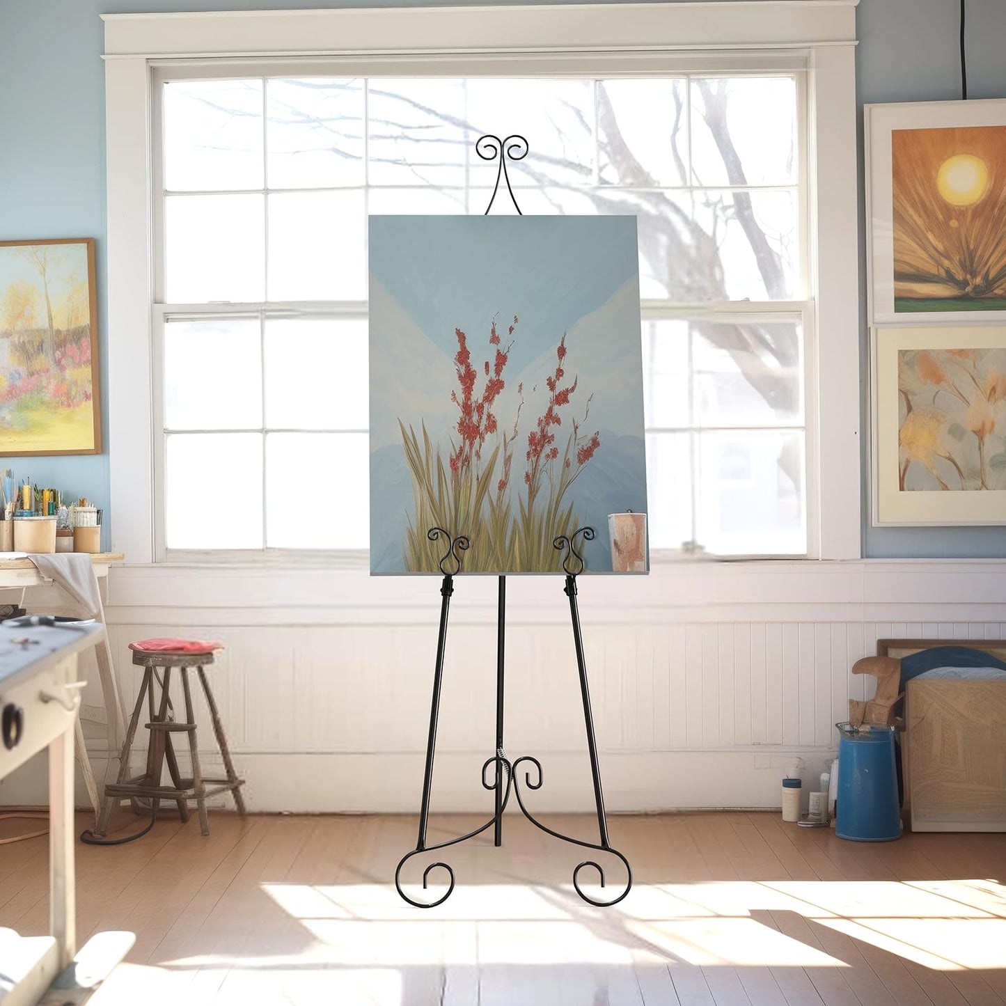 1 PC Black Easel Stand for Sign, Metal Sign Holder, Adjustable Wedding Sign Stand with Chain Support, Sign Holder for Display, Party Painting.