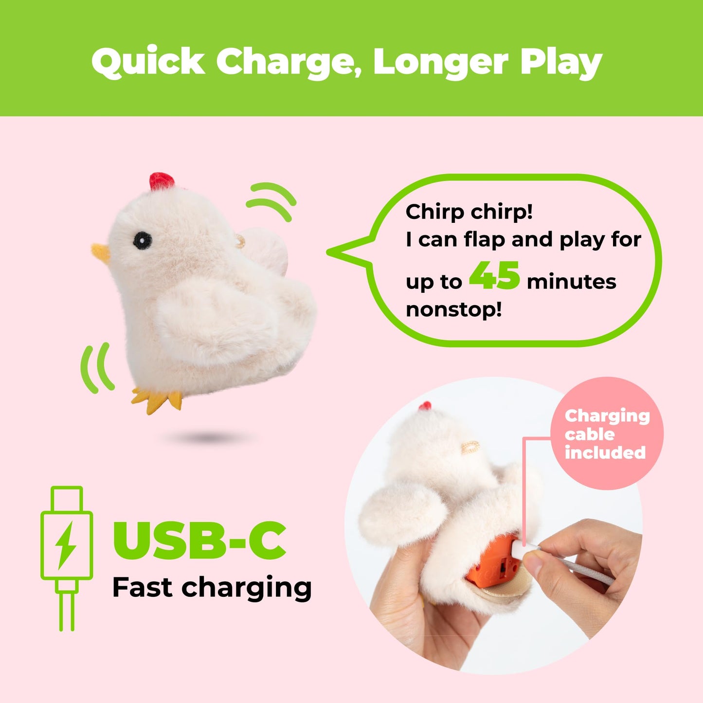 Catify Best Pet Supplies Flapping Duckling, Chick & Bird Cat Toy - Motion-Activated Wings, Realistic Chirps, Catnip-Infused Plush, USB-Rechargeable, Indoor Cats & Kittens, Self-Play Enrichment - Beige