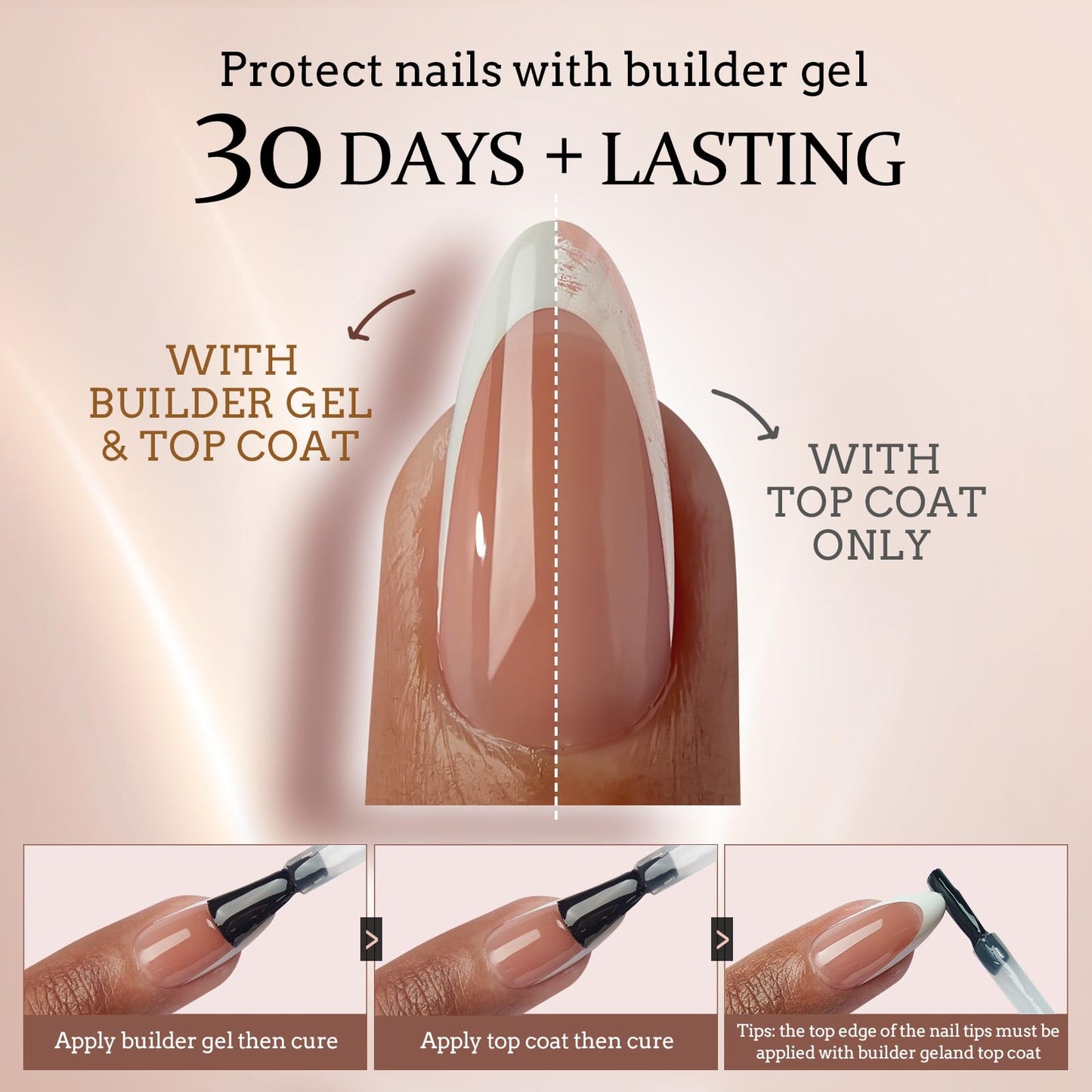 BTArtboxnails 160pcs French Nail Tips Brown Short Coffin 3 in 1 X-coat Tips No Need to File, Use with 15ml Gel Glue, Builder Gel, and Top Coat, for Halloween Easy DIY