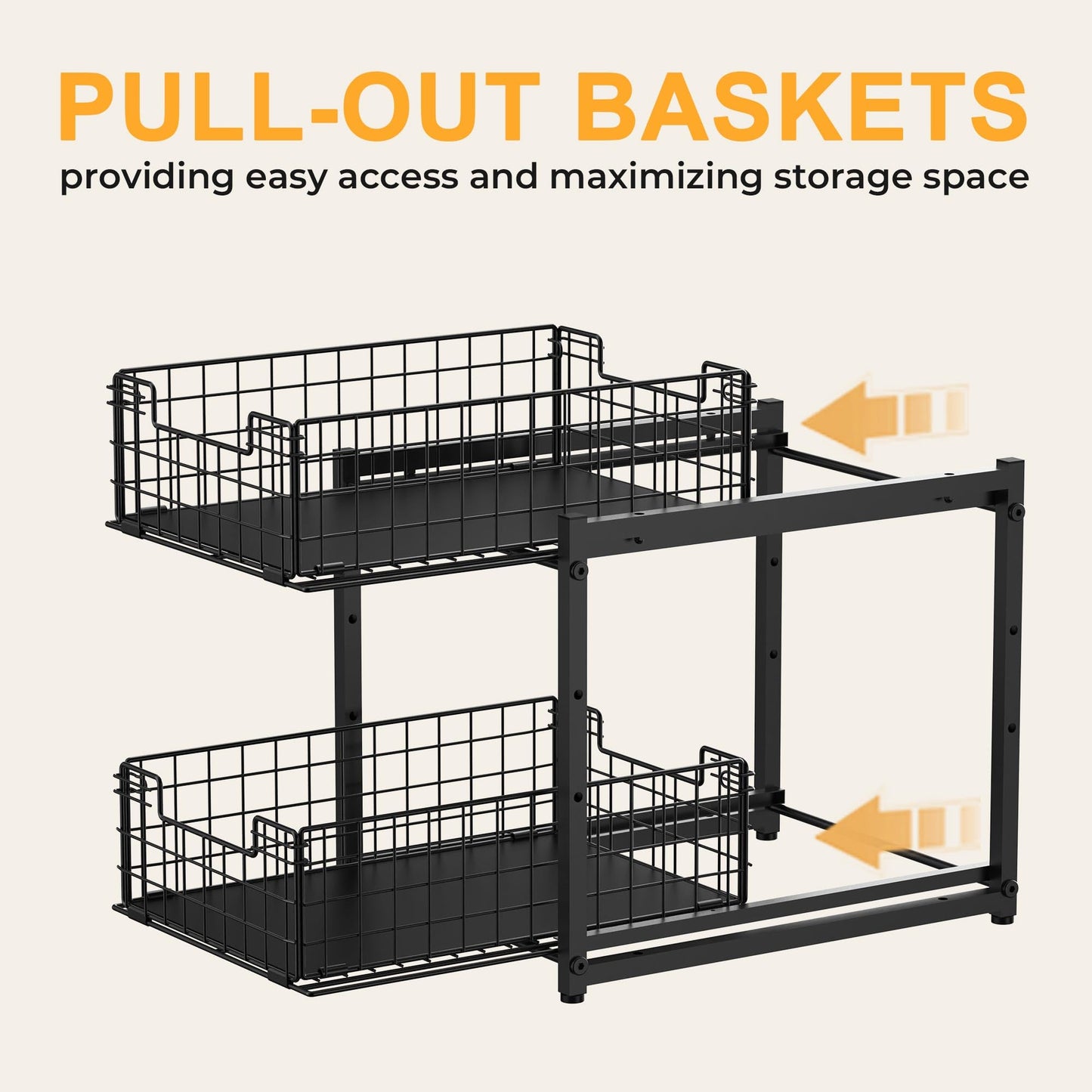 Under Sink Organizer, 2-Tier Pull Out Cabinet Organizer, Kitchen Bathroom Organizer and Storage, Spice Rack for Kitchen, Multi-use Sliding Drawers Shelves, Pack of 2