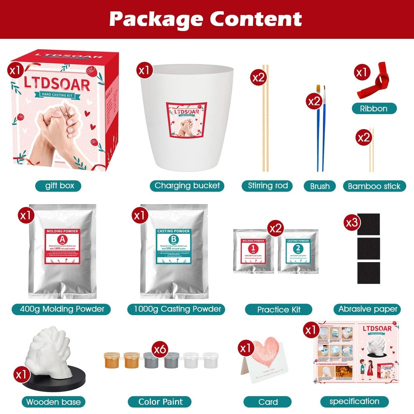 LTDSOAR Hand Casting Kit, Couples with Practice Kit, Hand Mold Kit for Women Men Engagement, Romantic Anniversary Wedding Birthday for Her or Him, Boyfriend Girlfriend Unique Bridal Shower Gift