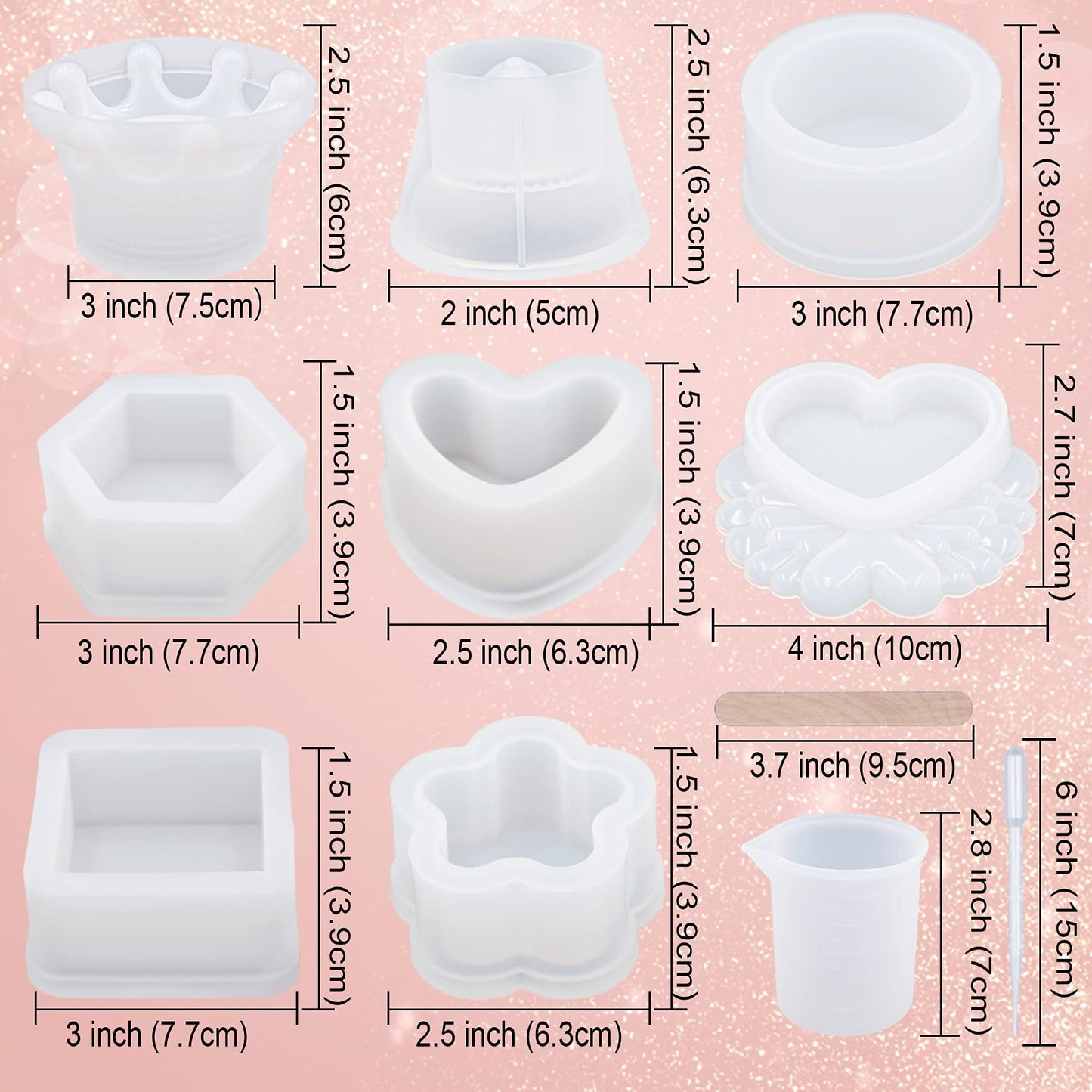 EuTengHao Resin Molds 43Pcs Silicone Molds for Resin, Epoxy Crown Shape Mold Heart Shape Mold with Mica Powder for Storage Box Jewelry Trinket Container DIY Resin Casting Crafts