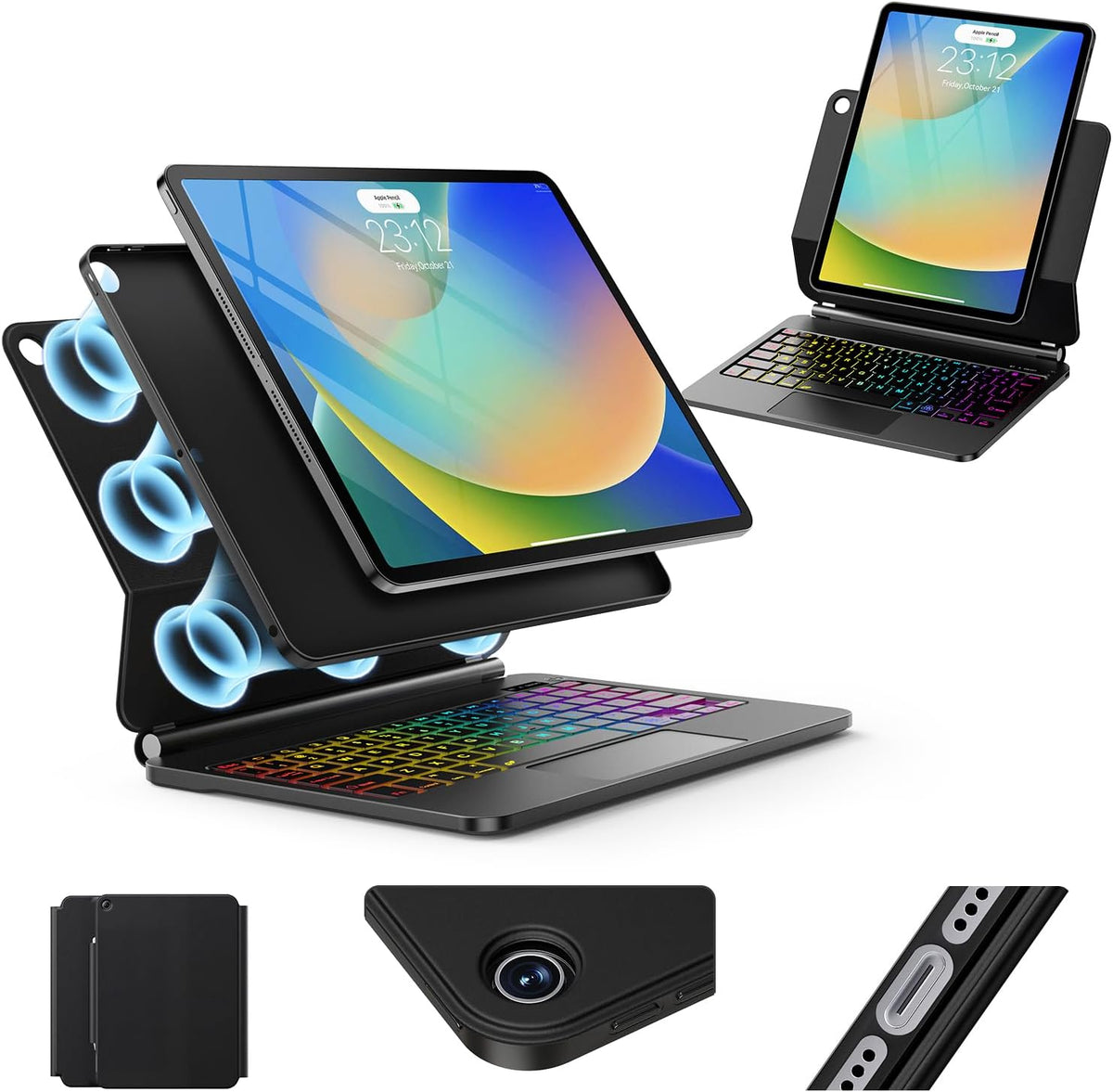 for iPad 9th Generation Case with Keyboard,Magic Style Keyboard Case for iPad 9th/8th/7th Gen 10.2 inch - Floating Cantilever Magnetic Stand Multi-Touch Trackpad (Black)