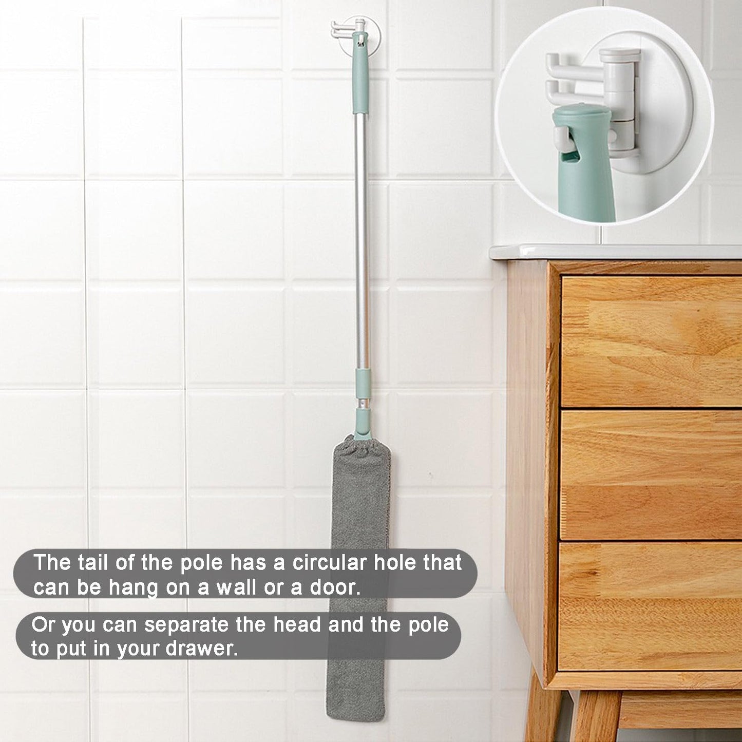 Dust Brush Under Appliance Microfiber Duster with Extension Pole (40 to 55 inches) Bendable, Washable, Extendable Gap Dusters for Sofa Bed Furniture Bottom - Wet or Dry Gray