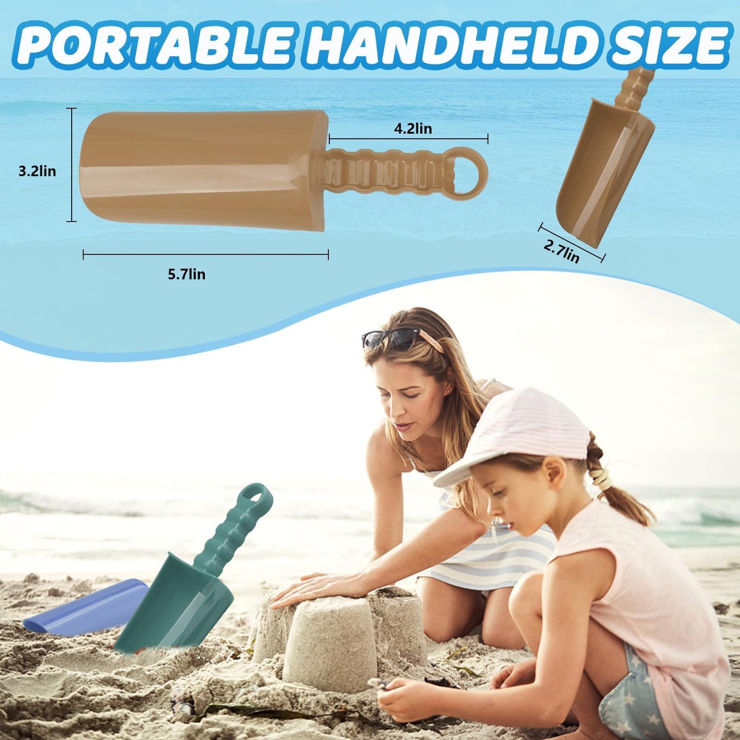 Umnodobn 9" Solid Beach Sand Toy Shovels Scooping Spade Toys Kit Gear Water Pool Gardening Digging Bath Toy Environmentally ABS Durable Plastic Complete Gift Set Bundle for Kids Adults