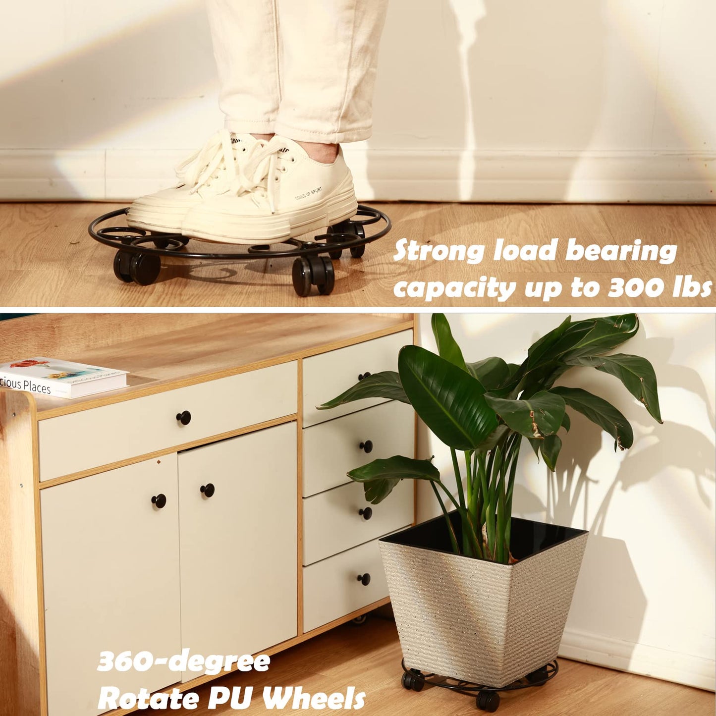 3 Packs 12.8" Metal Plant Caddy With Wheels - Large Rolling Stands Heavy-Duty Wrought Iron Roller Base Pot Movers Saucer Indoor Outdoor Dolly Coasters Planter Tray
