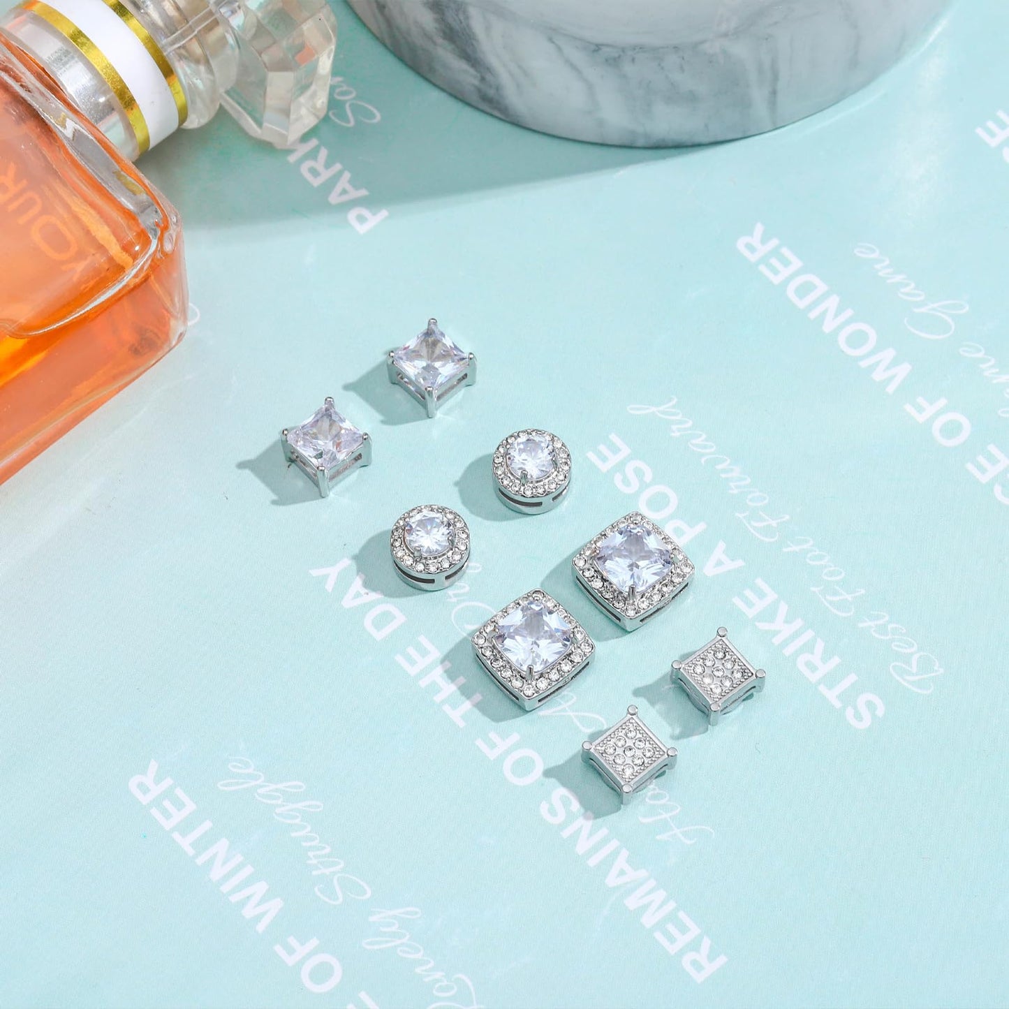 NEWITIN 6 Pairs Stainless Steel Magnetic Stud Earrings for Men Clip on Earring Magnetic Earring Unisex Non Piercing CZ Magnet Studs Diamond Earrings for Women Men