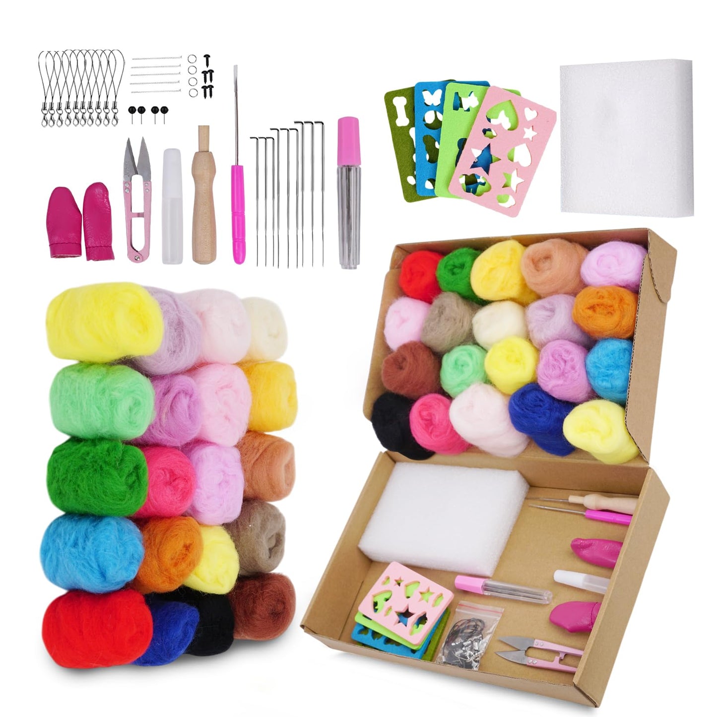 Catopia Needle Felting Kit,Wool Roving 20 Colors Set,Tools for Felted Animal Needle Felting Supplies,Needle Wool Felting Tools Kit