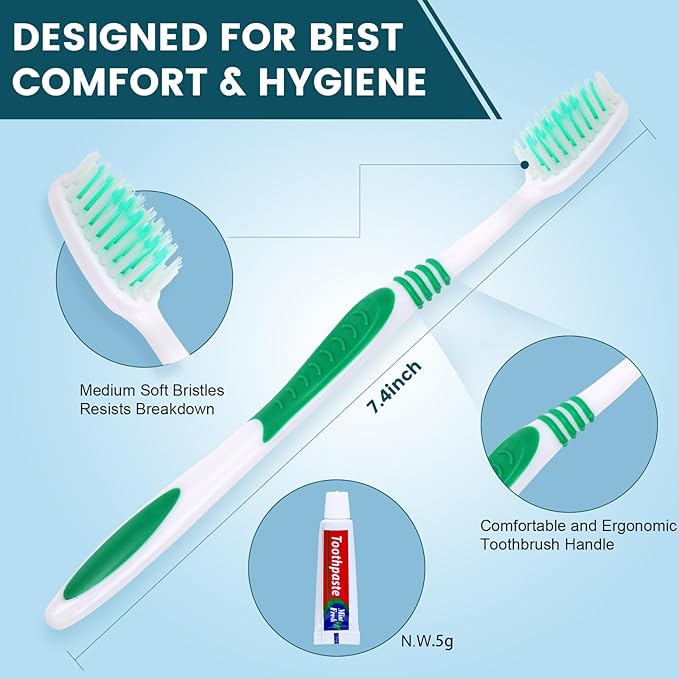 Navona 200 PCS Disposable Toothbrush with Toothpaste Bulk, Travel Toothpaste, Bulk Toothpastes, Individually Wrapped Bulk Toothbrush, Ergonomics Handle,Medium Soft Bristle, Perfect for Travel, Hotel