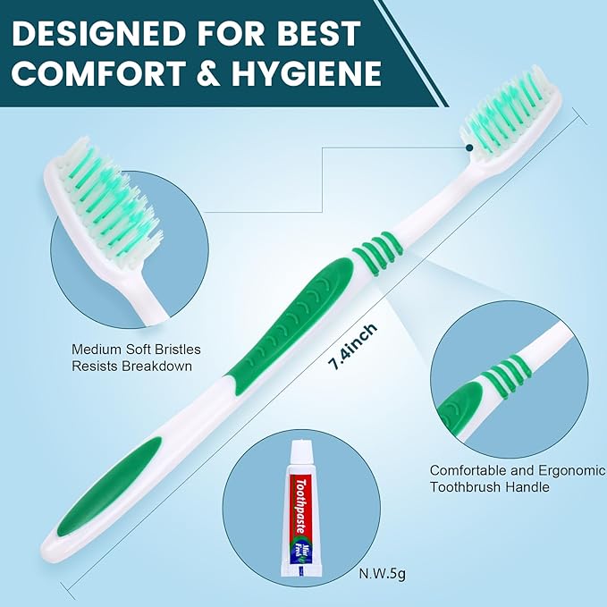 Navona 100 PCS Disposable Toothbrush with Toothpaste Bulk, Travel Toothpaste, Bulk Toothpastes, Individually Wrapped Bulk Toothbrush, Ergonomics Handle,Medium Soft Bristle, Perfect for Travel, Hotel
