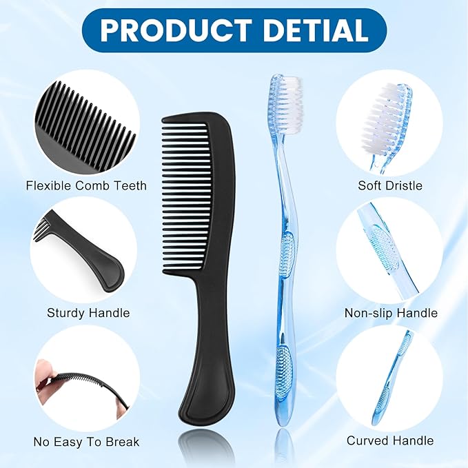 10 Sets Personal Hygiene Kit Bulk, Disposable Toothbrushes with Toothpaste Floss Comb Soap and Cover, Toiletry Kits Homeless Supplies Bulk for Women,Men,Travel,Homeless