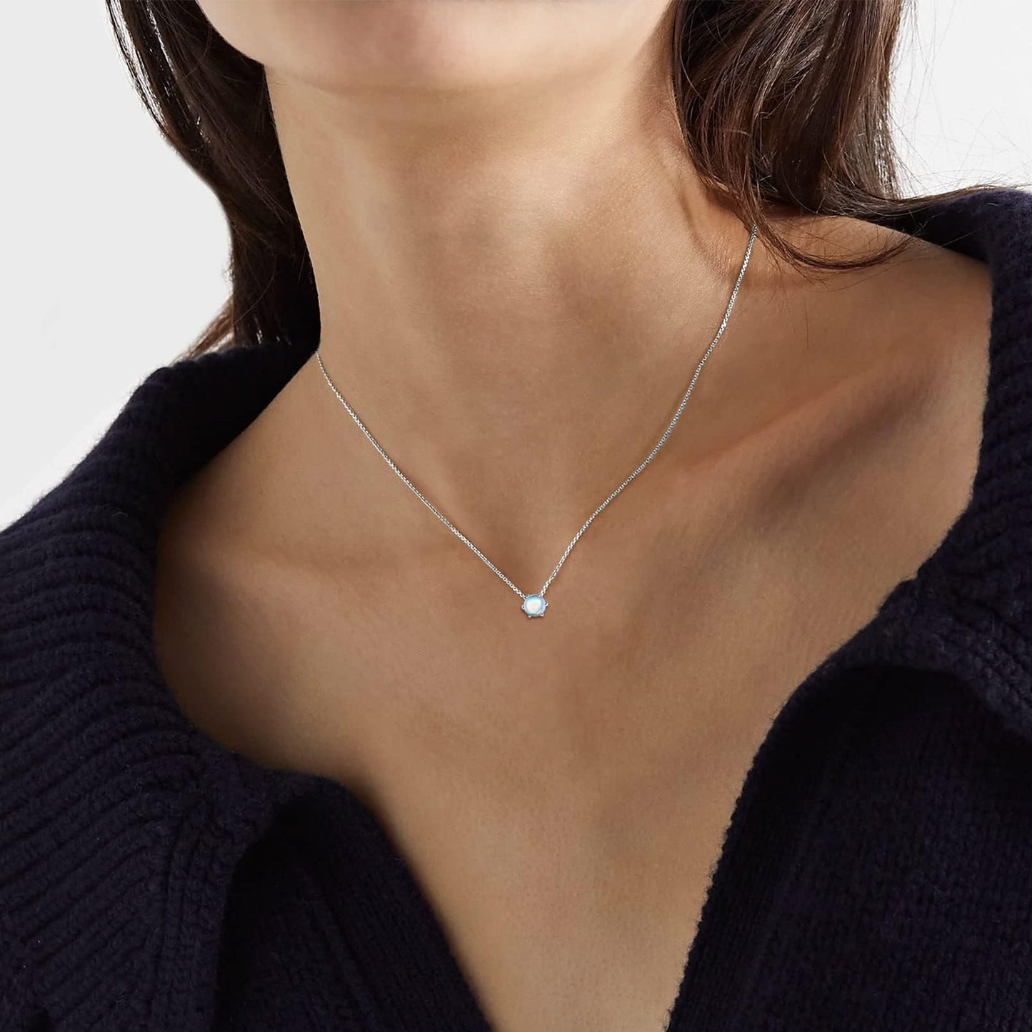 ChicSilver Moonstone Necklace 925 Sterling Silver Round Cut Gemstone Solitaire Pendant Necklace June Birthstone Jewelry for Women