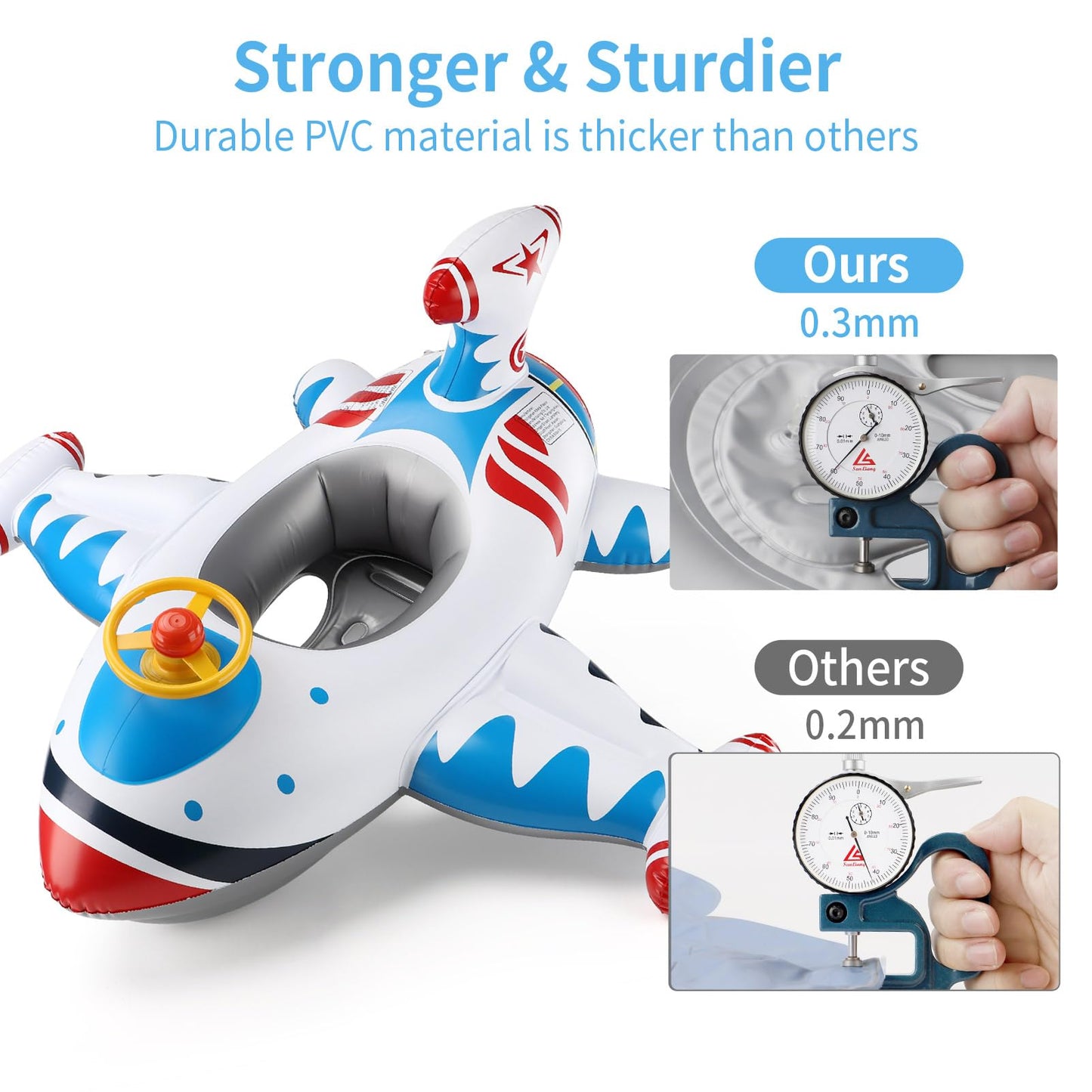 Swimbobo Toddler Pool Float with Seat Boat Inflatable Ride-on Airplane Baby Floatie for Kids Outdoor Toys(White Airplane)