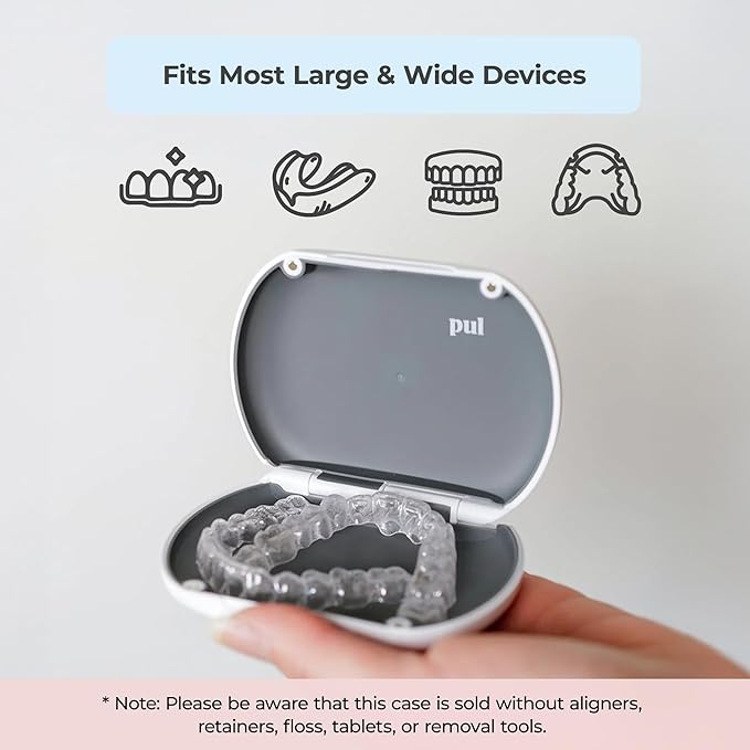 PUL Clear Aligner & Retainer Case – for Invisalign, Partial Dentures, Mouth & Night Guards, PUL Removal Tool, Dental Removables – Plastic Holder w/Secure Magnet Closure, Sleek & Slim Design – White