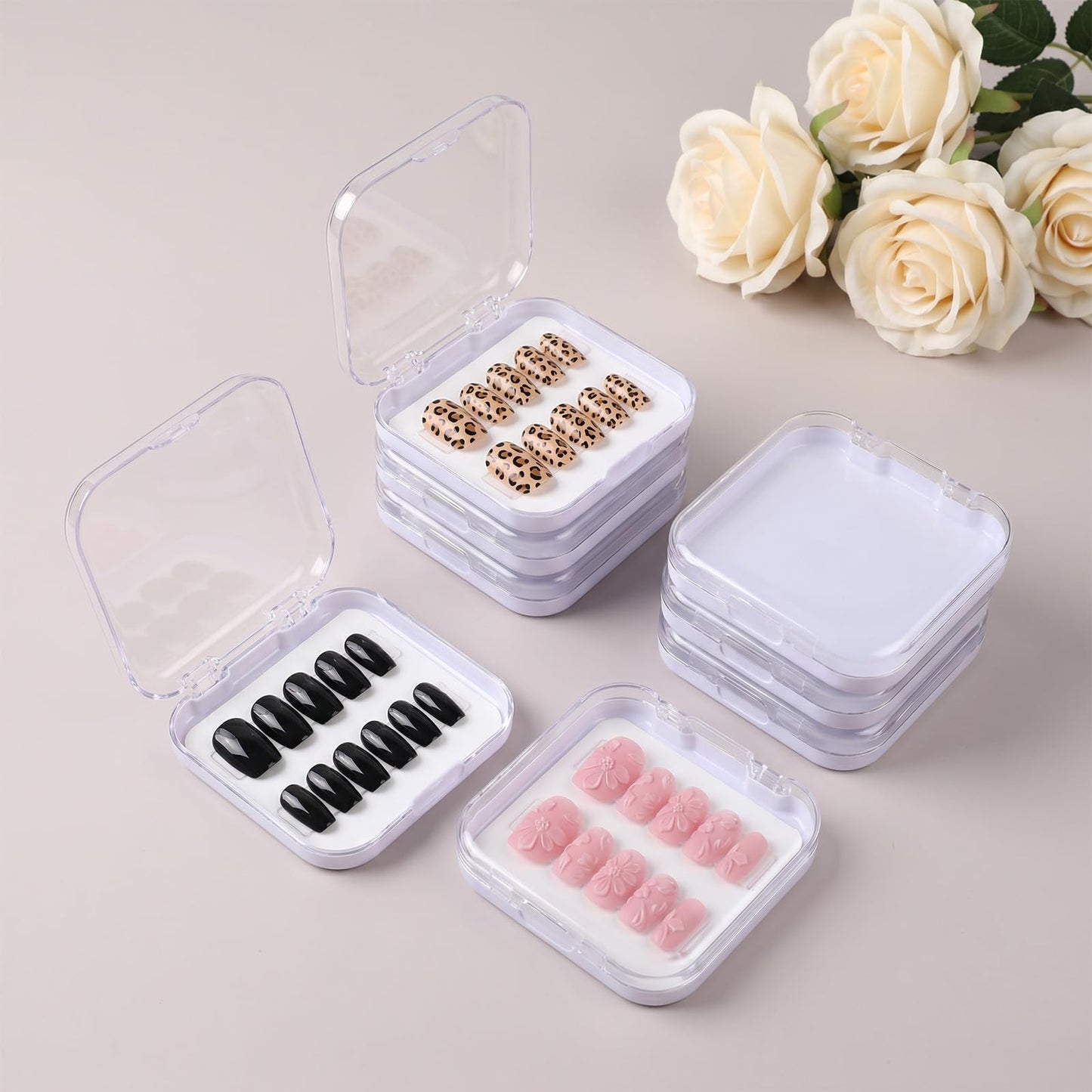 32 Pack Press on Nail Packaging Box with 120 Pcs Adhesive Double Sided Tape, Acrylic Nail Packaging for Press Ons Nails Organizers and Storage for Fake Nails Storage Display Art Business Salon
