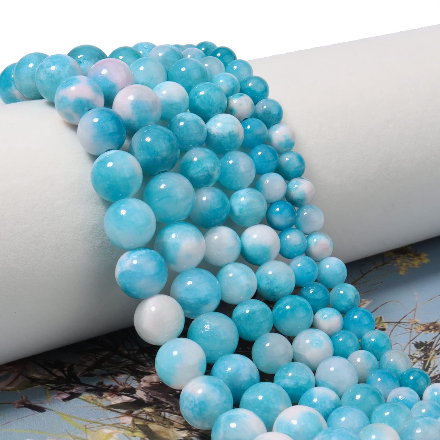 45pcs 8mm Natural Blue White Persian Jade Gemstone Beads Energy Healing Crystal Round Loose Stone Beads for Jewelry Making, DIY Bracelets Necklaces