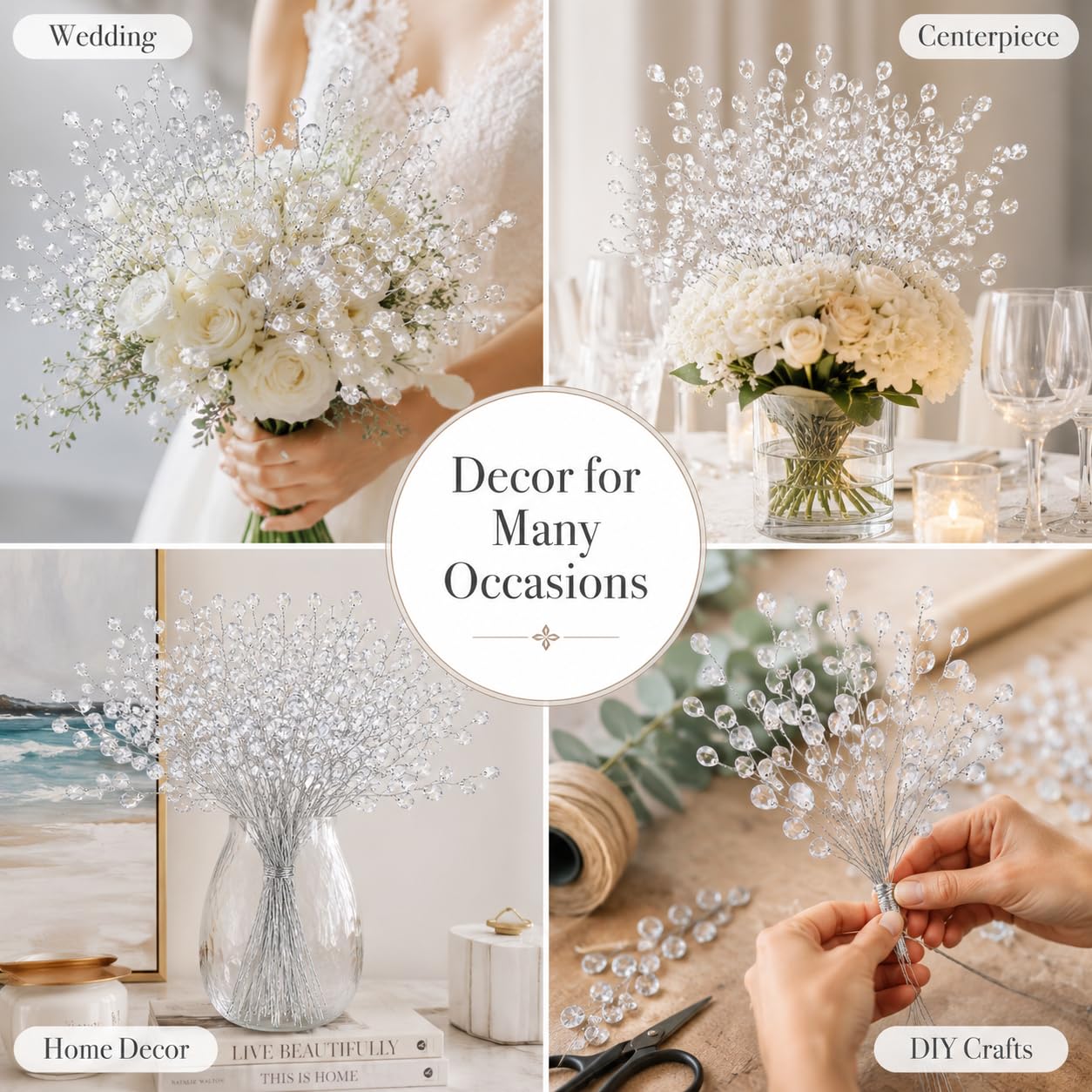 IMIKEYA 50PCS Acrylic Bead Drop Stems Crystal Floral Picks - Clear Crystal Flower Branches Bead Drop Bouquets Flower Twig Picks for Wedding Party Home Decoration Crafts