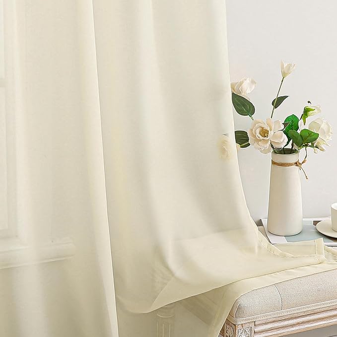 MIULEE 2 Panels Solid Color Light Cream Sheer Window Curtains Elegant Window Voile Panels/Drapes/Treatment for Bedroom Living Room (54X108 Inches Light Cream)