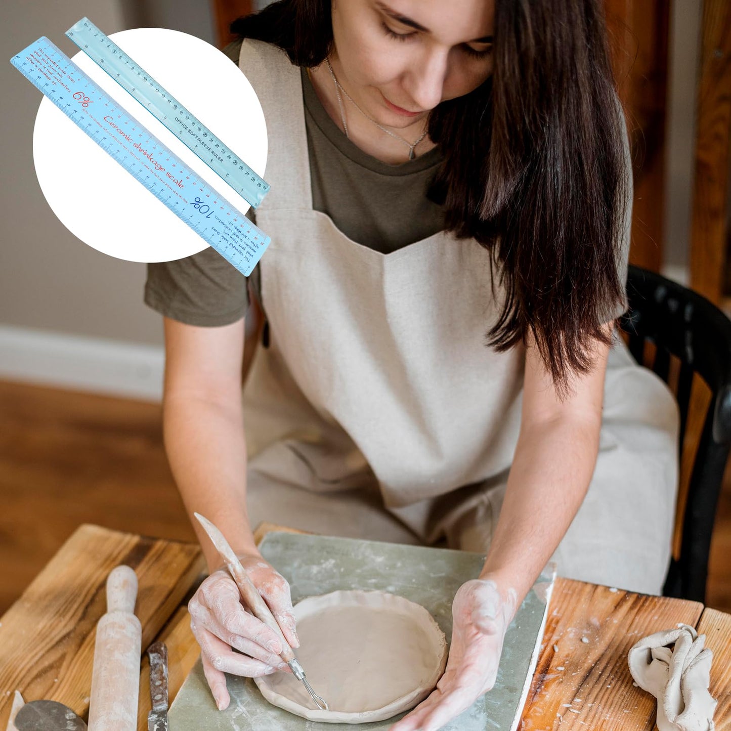 2PCS Clay Shrinkage Ruler Set - Dual Scale Measuring Tool for Pottery, Accurately Calculate Ceramic Shrinkage Before Firing for Potters, Sculptors Art Classes
