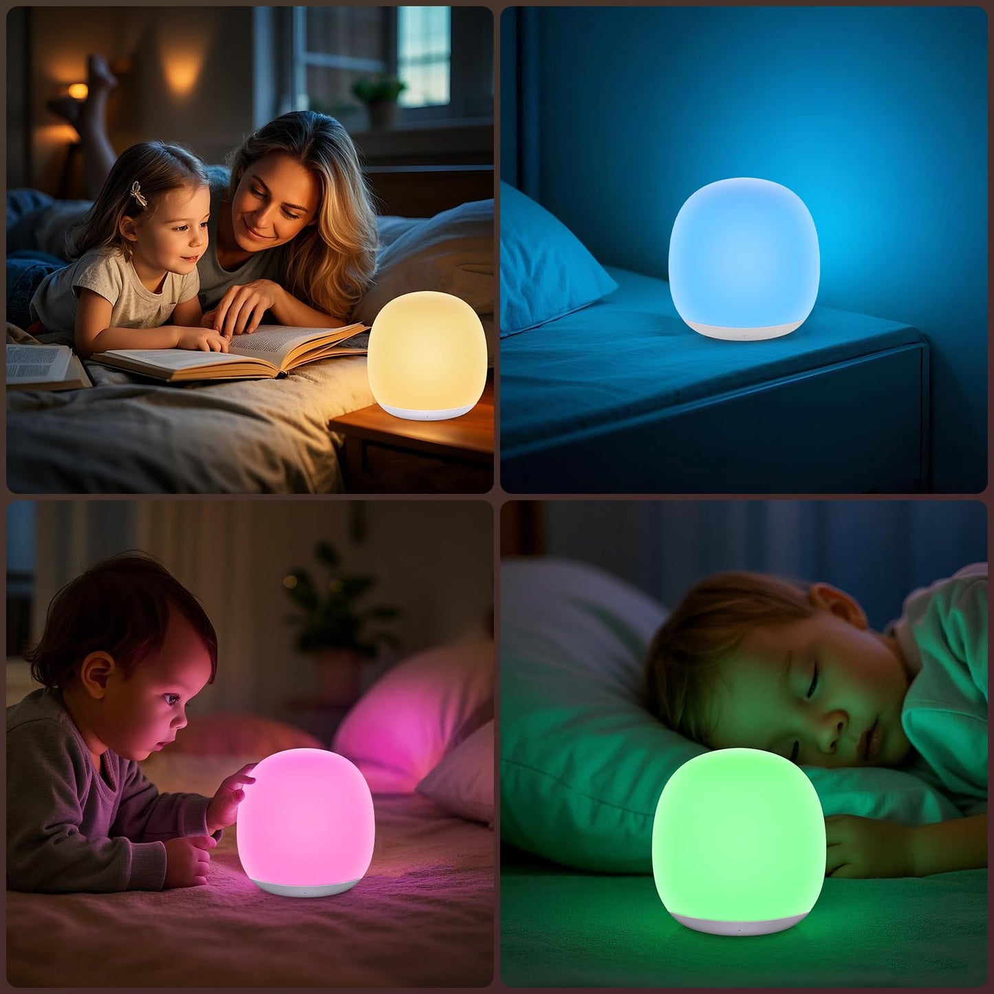 Tyute Baby Night Light, Nursery Night Lamp with 8 RGB Colors Changing, Soft BPA Free Silicone Touch Night Light for Kids Room Breastfeeding, 1h Timer, Rechargeable & Stepless Dimming