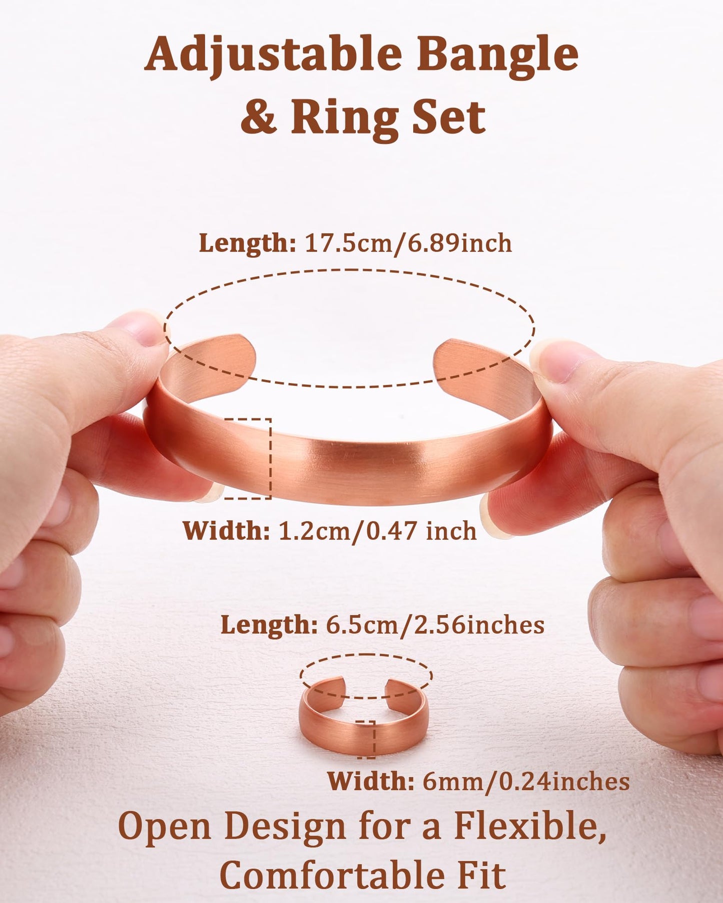 BioMag Pure Copper Bracelet & Ring for Women Men, 99.99% Solid Handmade Copper Cuff Bangle, Adjustable Jewelry Gift with Gift Box