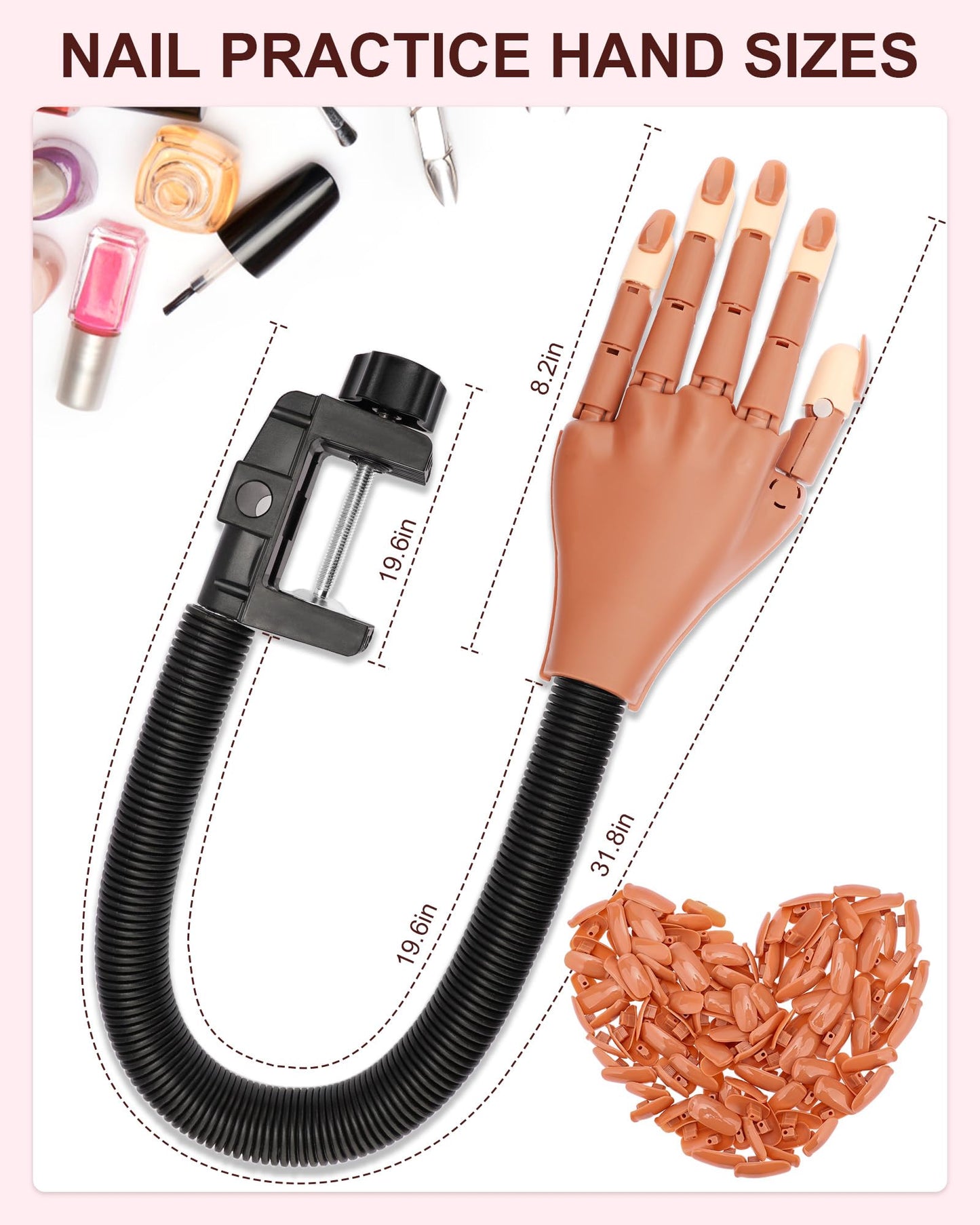 Practice Hand for Acrylic Nails, Flexible Nail Practice Hands Magnetic Fake Hands for Nails Practice, Movable Nail Mannequin Hand with 200PCS Nail Tips for Beginners