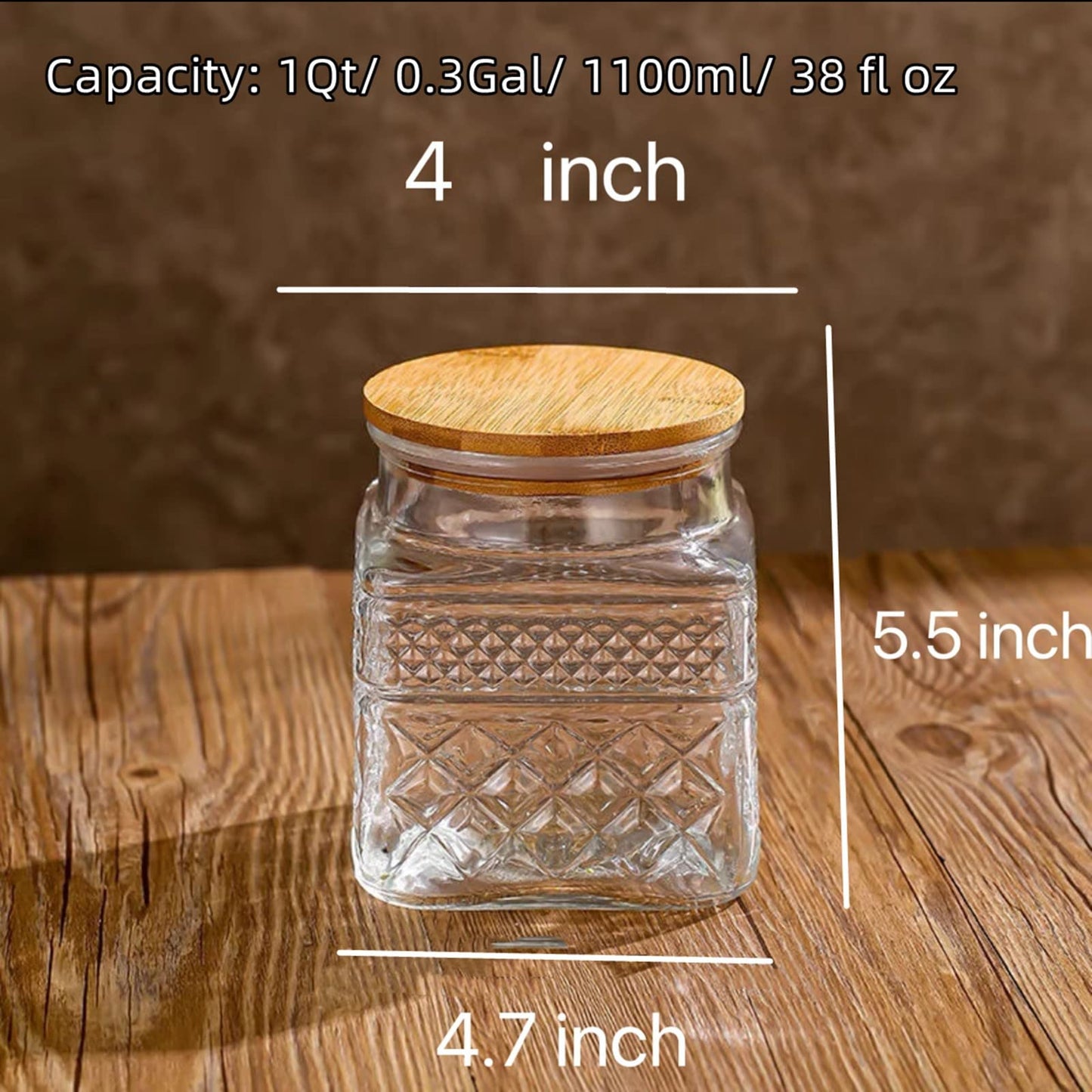Prettidecor Glass Storage Jars, 38 FL OZ Airtight Canisters with Bamboo Lid, Decorative Kitchen Containers for Cereal, Nuts, Snacks, Candy, Cookies, Coffee, Tea