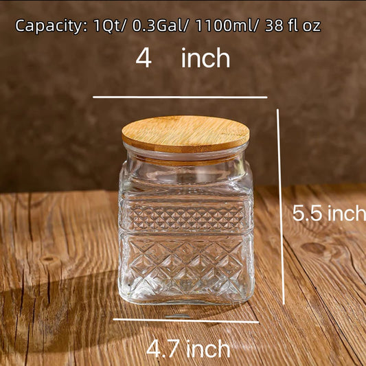 Prettidecor Glass Storage Jars, 38 FL OZ Airtight Canisters with Bamboo Lid, Decorative Kitchen Containers for Cereal, Nuts, Snacks, Candy, Cookies, Coffee, Tea