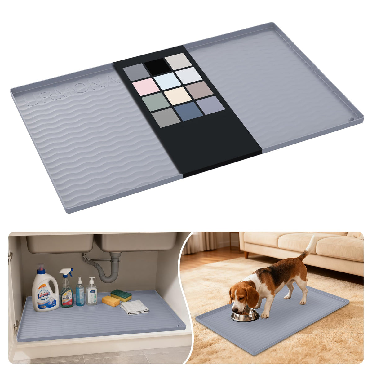 Waterproof Silicone Under Sink Mat 31'' x 19'' Shelf Liner for Kitchen and Bathroom