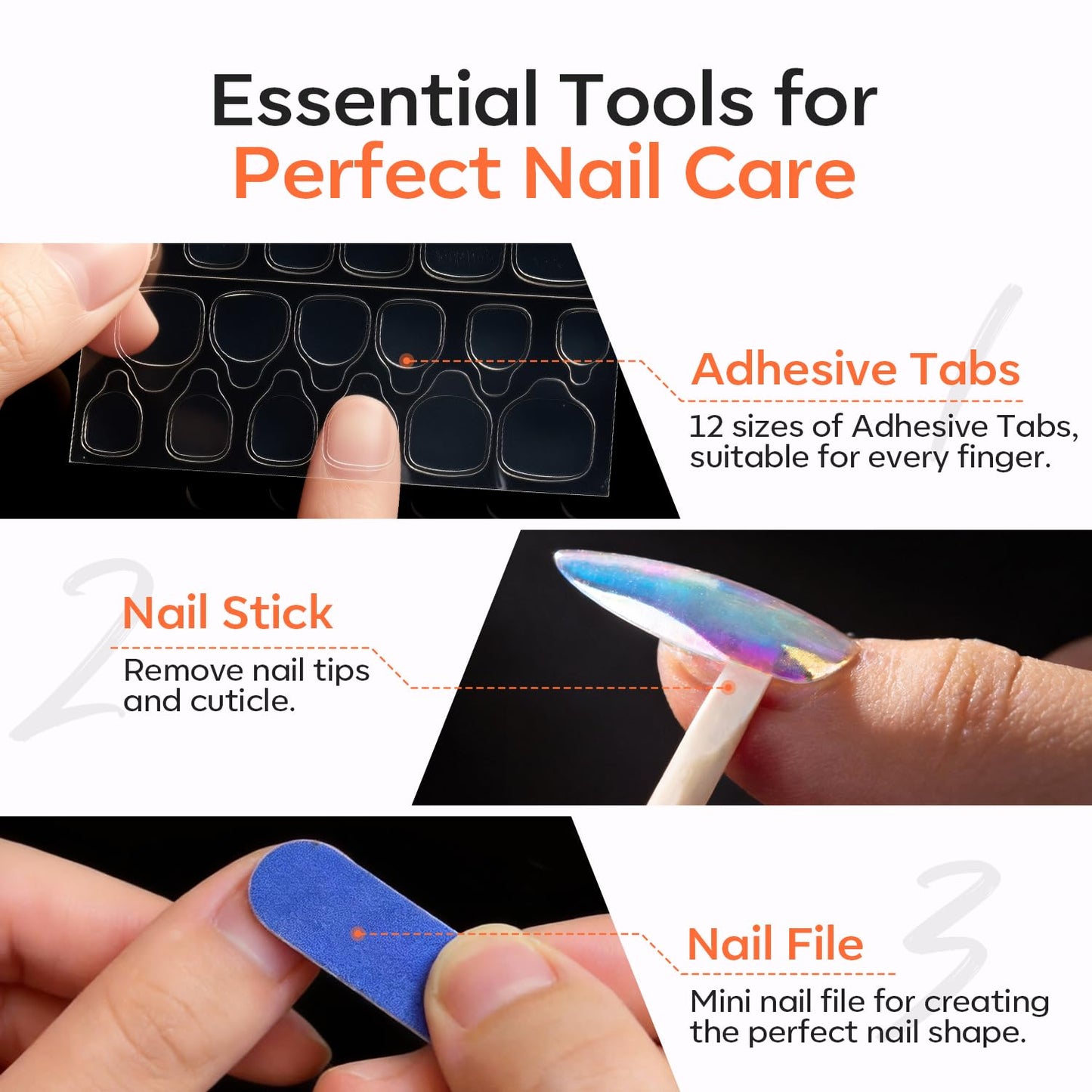 modelones 10pcs Press On Nail Storage Case Clear Acrylic Fake Nails Packaging Box with 30pcs Adhesive Double Sided Tape & 10pcs Nail Tool Kits Nail Supplies Container Transparent for Nail Salon DIY